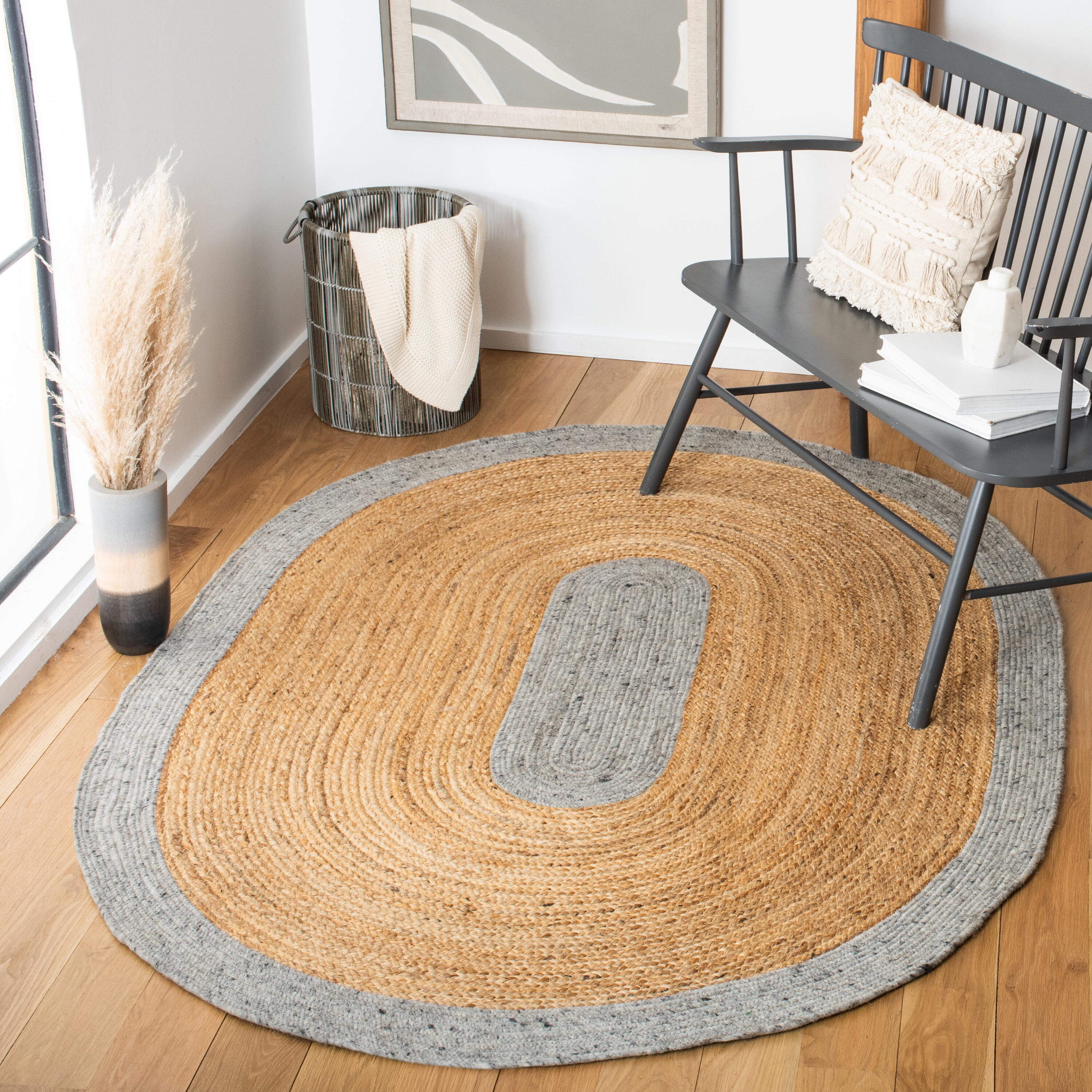  Braided 910 Gray/Natural Bohemian 5ft x 7ft Oval Rug