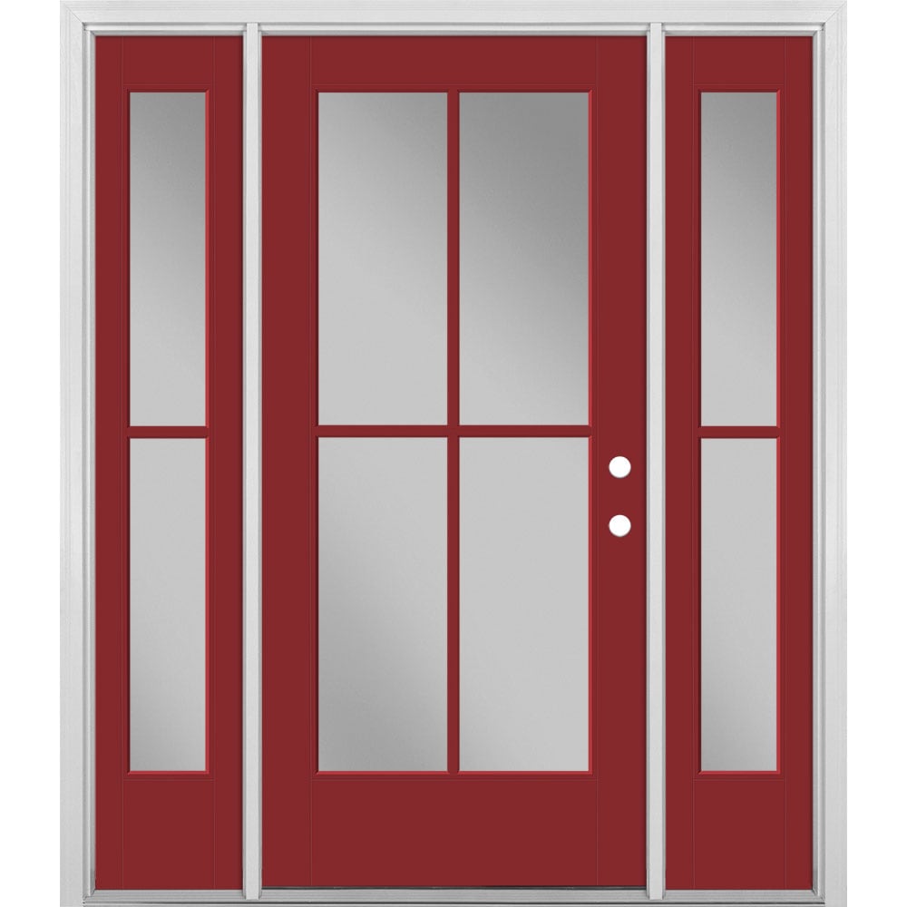 Masonite 1524177 64-in x 80-in x 4-9/16-in Fiberglass Full lite Left-hand inswing Roma Red Painted Prehung Front Door with Sidelights with Brickmould Insulating core
