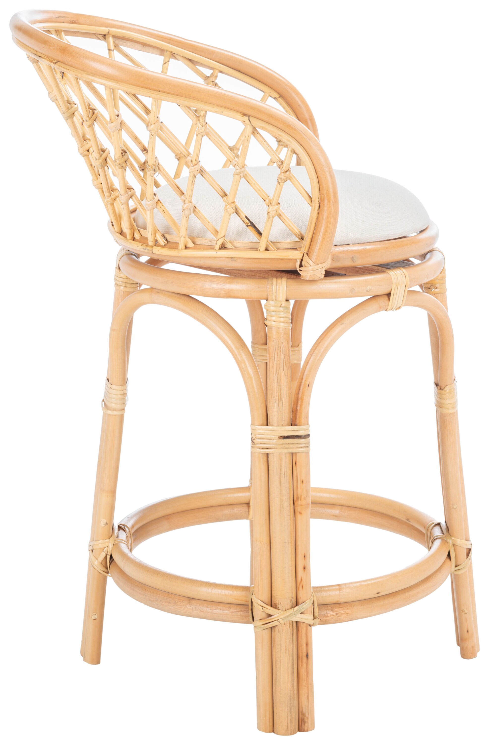 Natural Rattan Counter Stool with White Linen Cushion