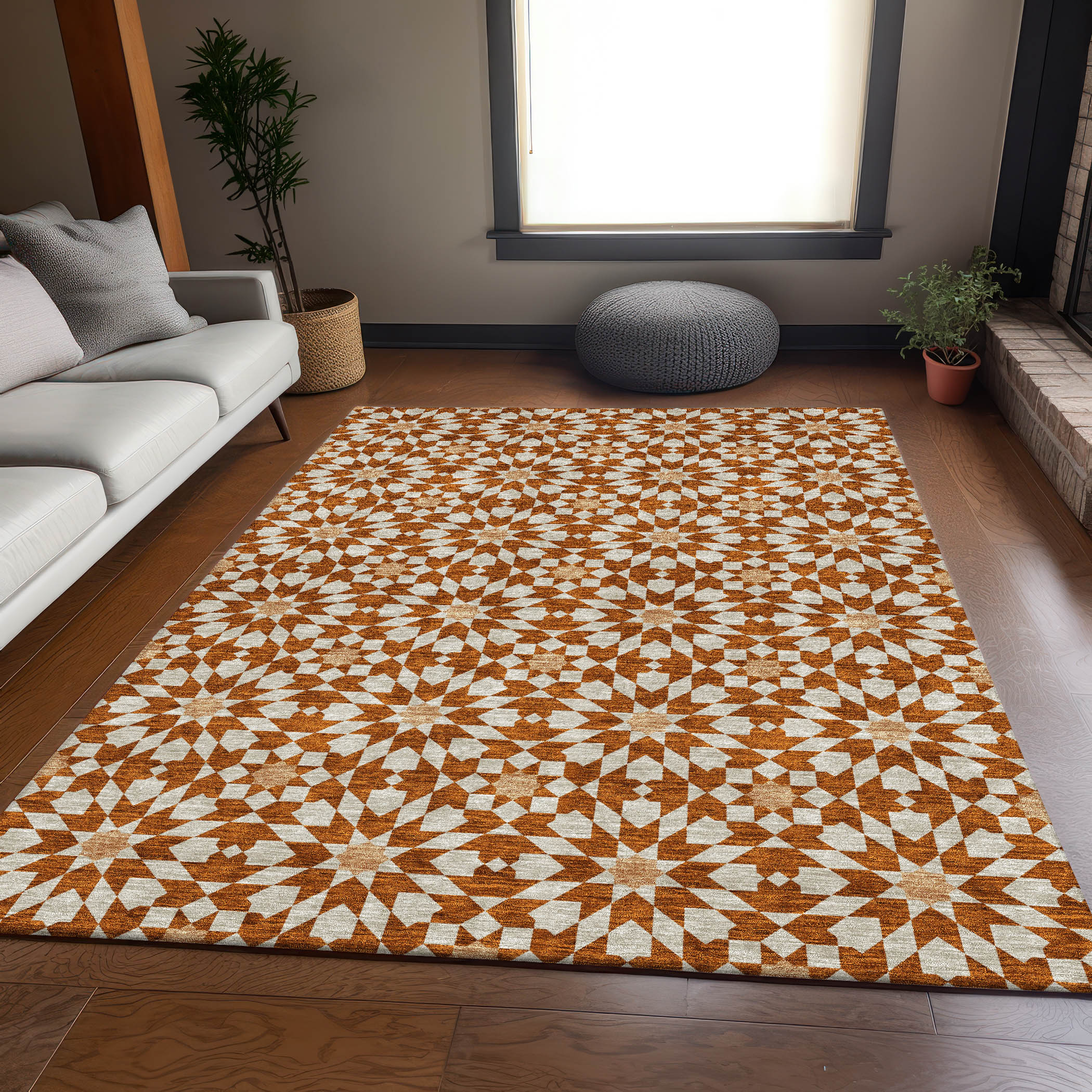 Addison Rugs ACN734PK5X8 Chantille ACN734PK 5 x 7 (ft) Polyester Paprika Rectangular Indoor/Outdoor Geometric Machine washable Area rug
