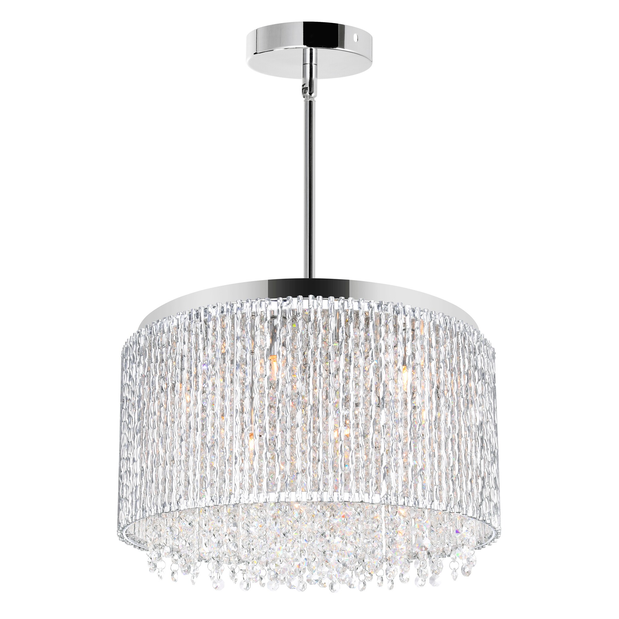 Claire 16" Chrome Drum Chandelier with Clear Crystals