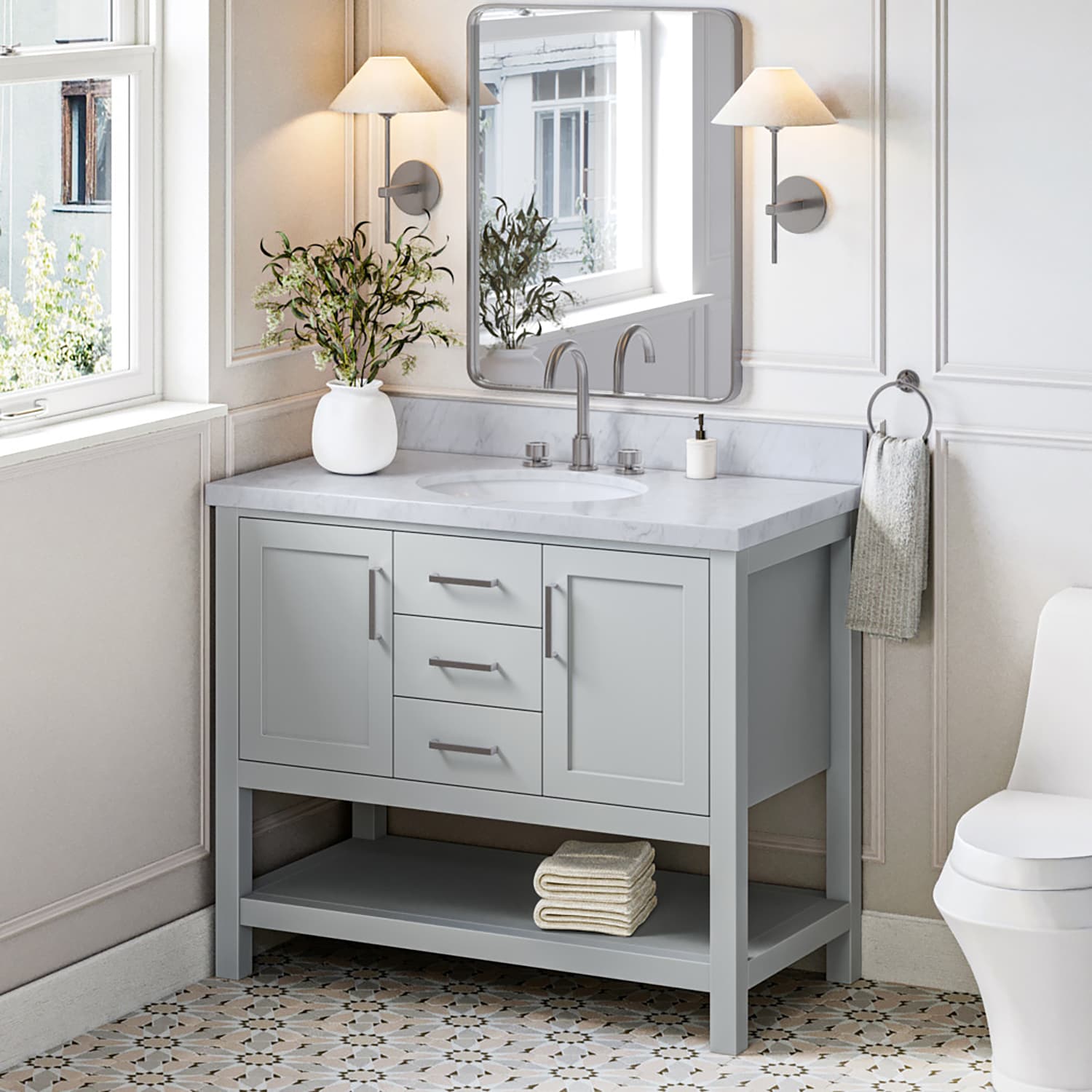 ARIEL R043SCWOVOGRY Bayhill 43-in Gray Undermount Single sink Bathroom Vanity with Carrara White Marble Marble Top