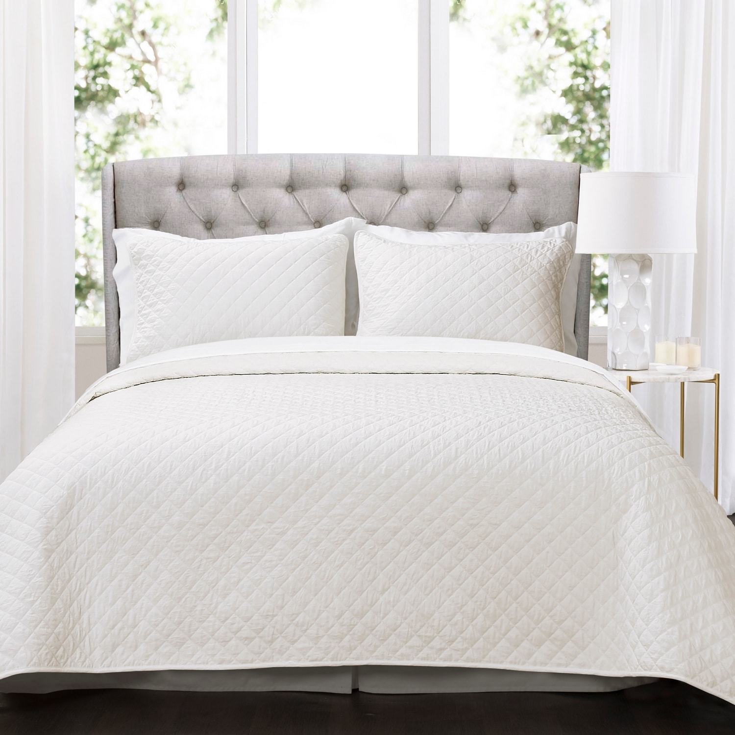 Lush Decor 21T014302 Offwhite Solid Full/Queen Quilt Cotton