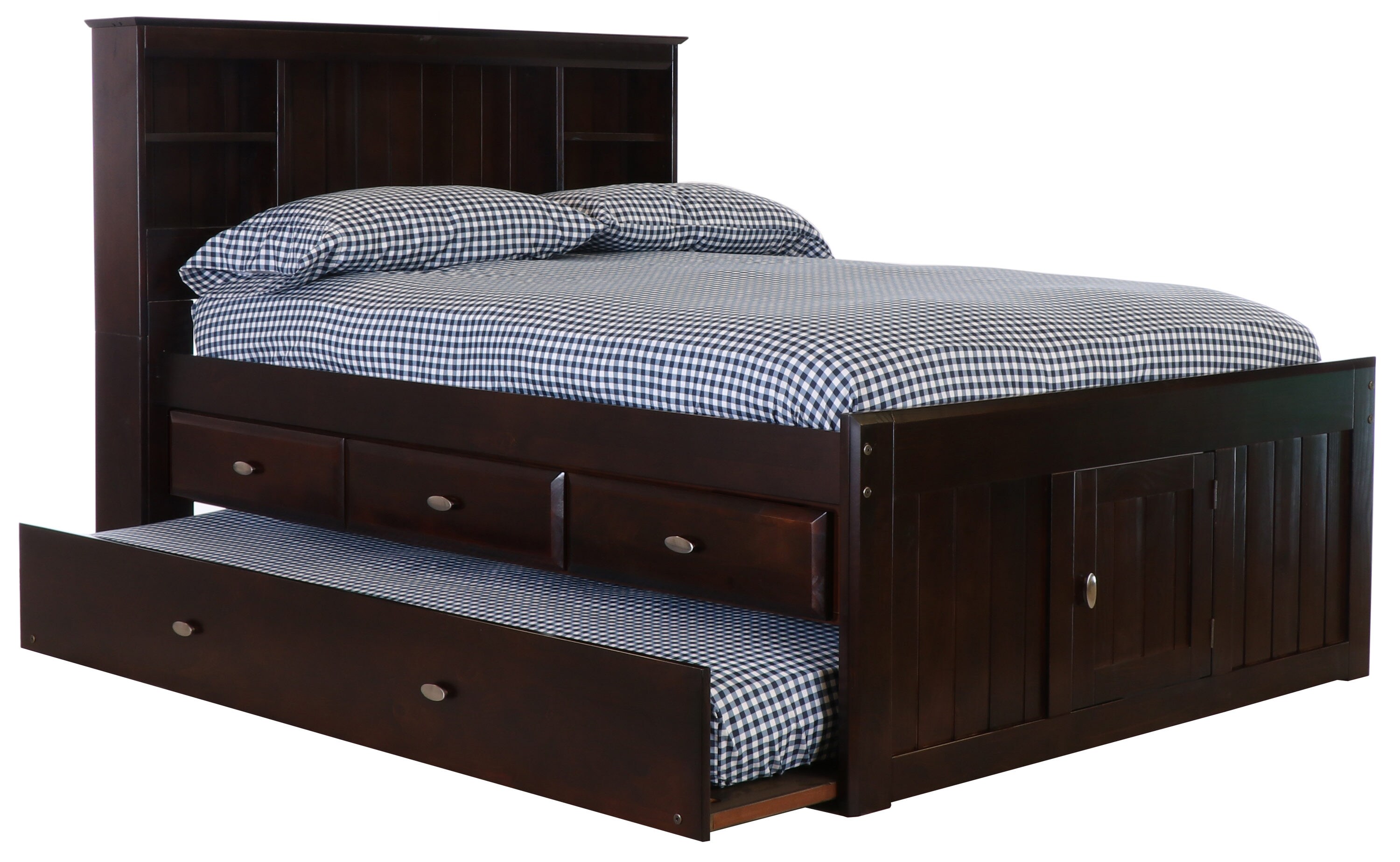 OSHOME 82921K3-22 Dark Espresso Full Wood Captain Bed with Storage