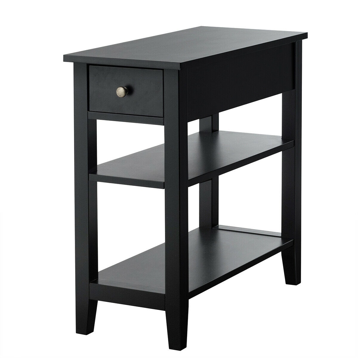 Slickblue D-CO-KB19516WH 12 Inch W x 24.5 Inch H- Black MDF Rectangular 3-Tier Modern End Table with Single Drawer and Double Shelves for Living Room Bedroom or Office