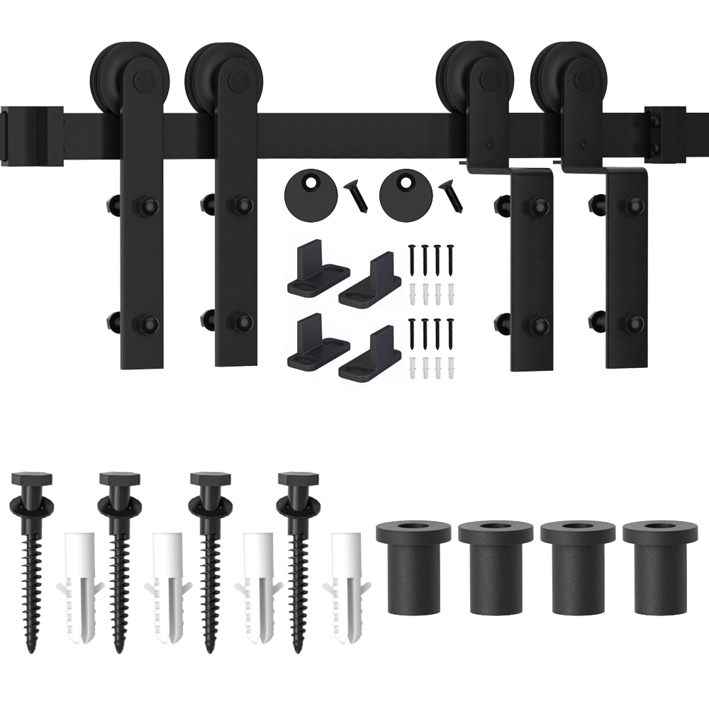 WINSOON GCM5162 60-in Matte Matte Black Indoor I-strap Single bypass Barn door hardware kit