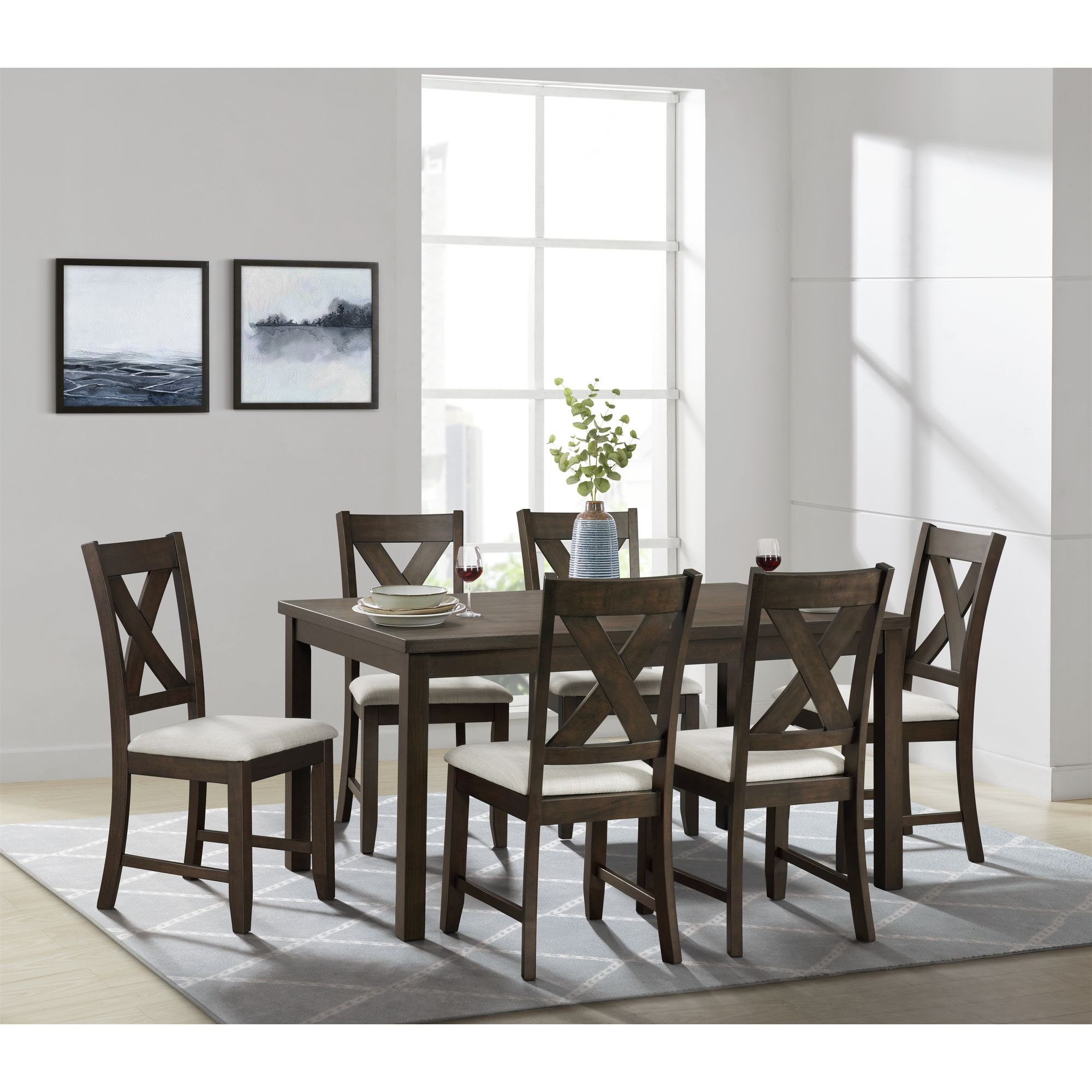 Picket House Furnishings D.530.D7PC Brooke Espresso Country Dining Room Set with Rectangular Table ( Seats 6 )