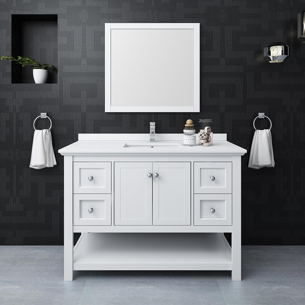 Fresca FVN2348WH Cambria 48-in White Undermount Single sink Bathroom Vanity with White Quartz Top (Mirror Included)