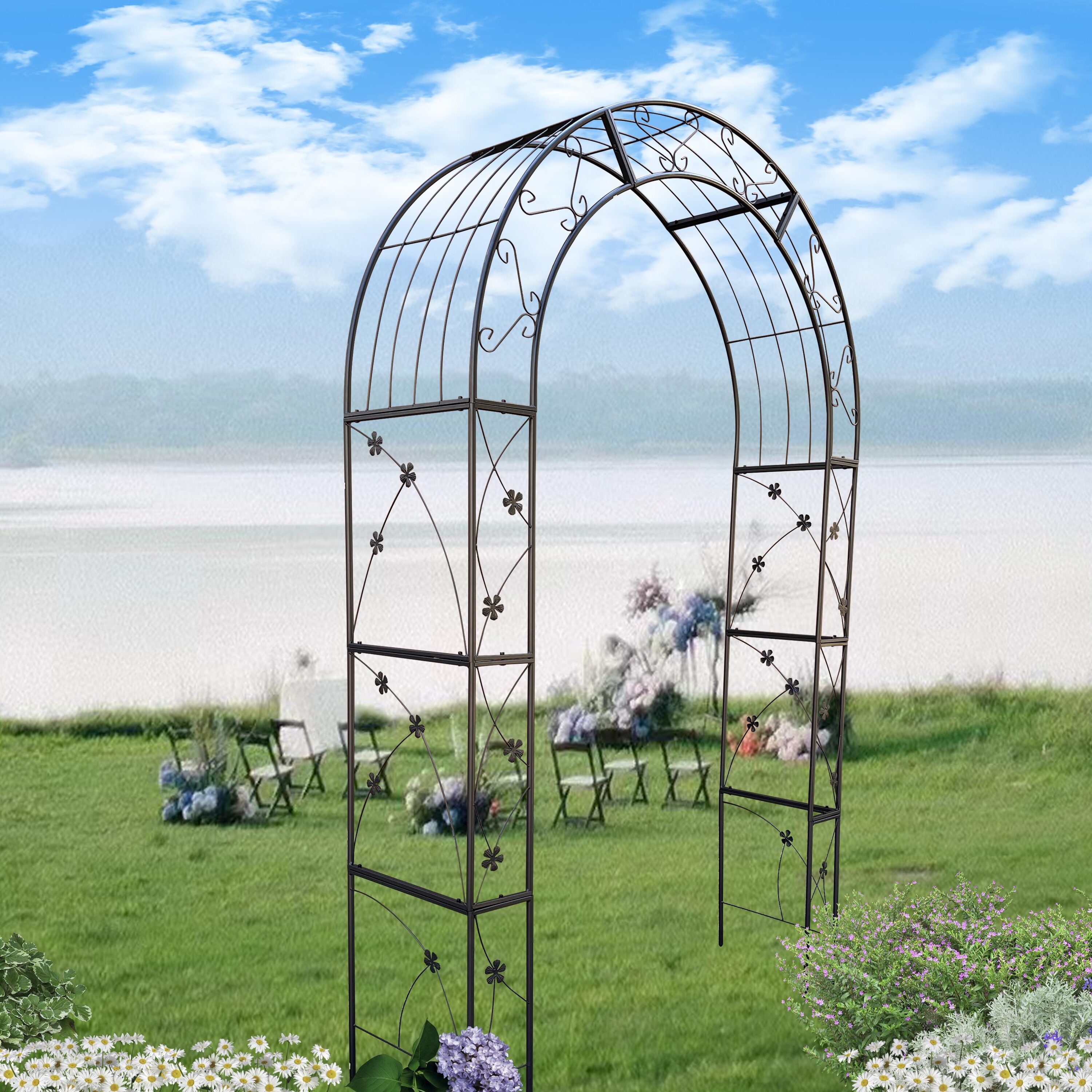 AHIOU HOME Downey 4.8-ft W x 8.2-ft H Black Garden Arbor in the Garden ...