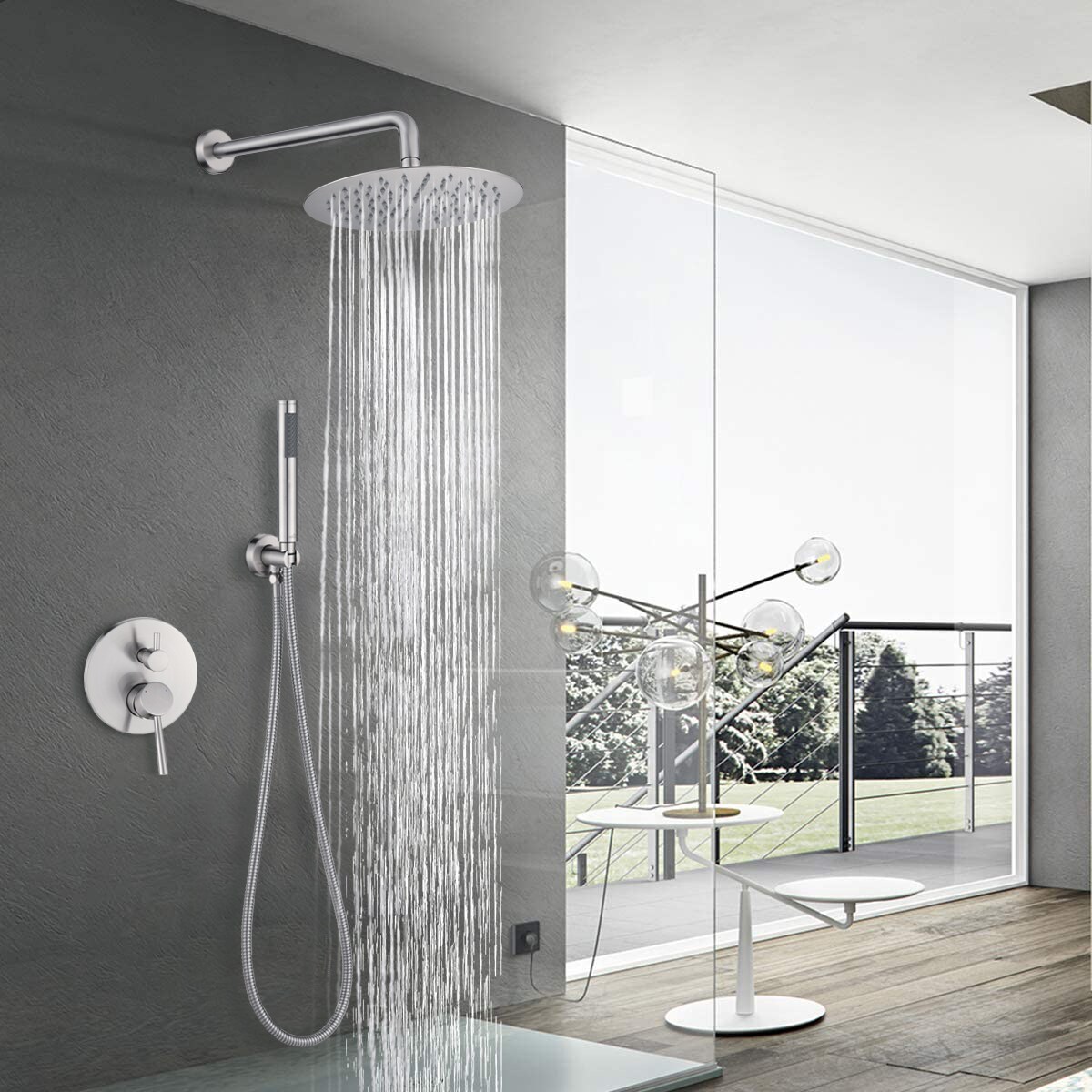 Boyel Living Wall-mount Shower system Brushed Nickel Dual Head Built-In ...