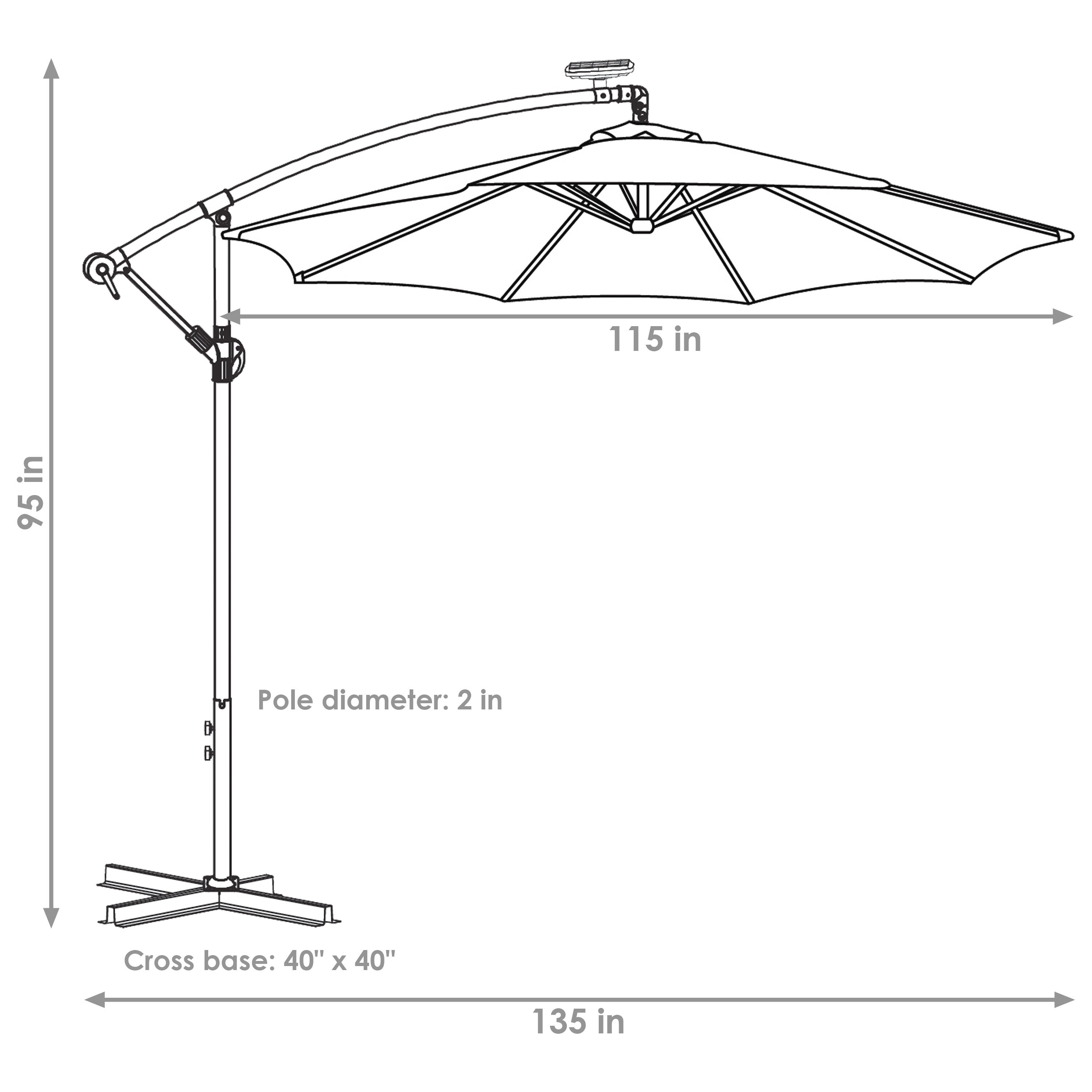 Brown Steel Cantilever Patio Umbrella with LED Lights, 9.5 ft
