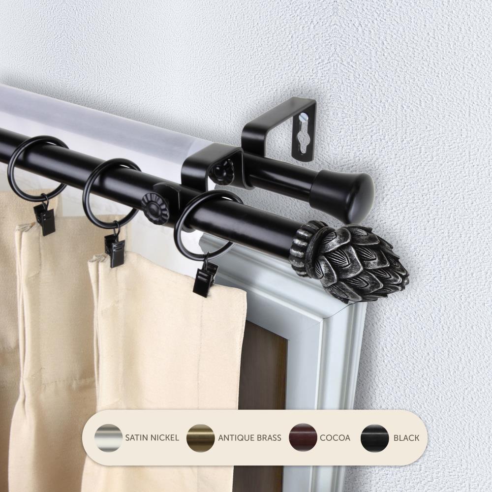 Hart & Harlow L4707-482 13/16-in Bri 48-in to 84-in Black Steel Double curtain rod with Finials