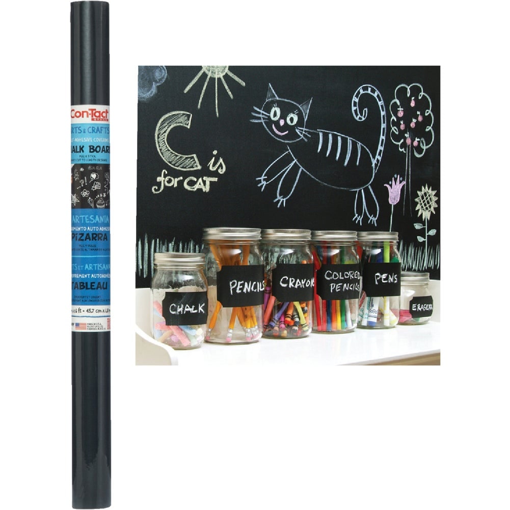 Con-Tact DFP-FC-601807 Brand Black Chalkboard Self-Adhesive Shelf Liner - 18'' x 6' for Creative Spaces
