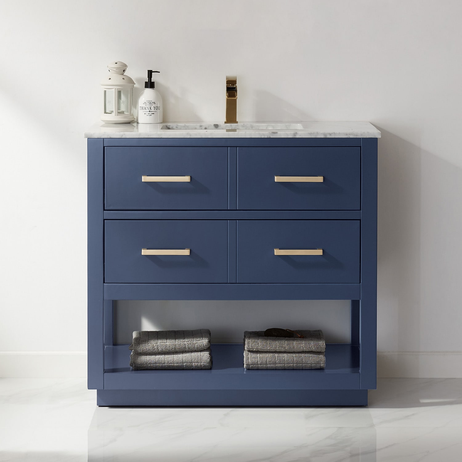 Altair 532036-RB-CA-NM Remi 36-in Royal Blue Undermount Single sink Bathroom Vanity with Carrara White Marble Top