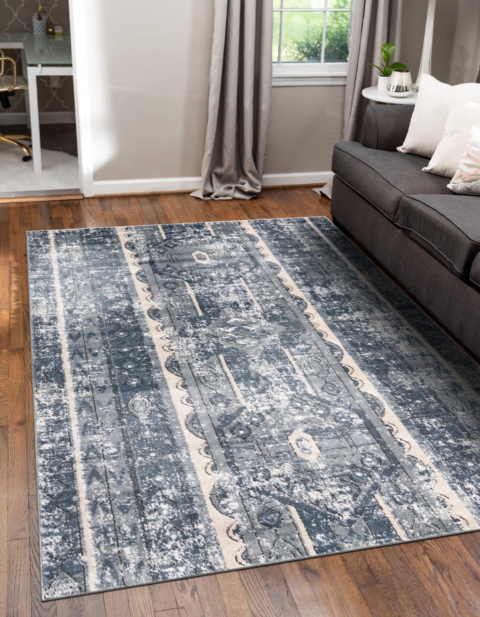Unique Loom 3147216 Portland 4 x 6 (ft) Loomed Polypropylene Blue Rectangular Indoor Stripe Area rug