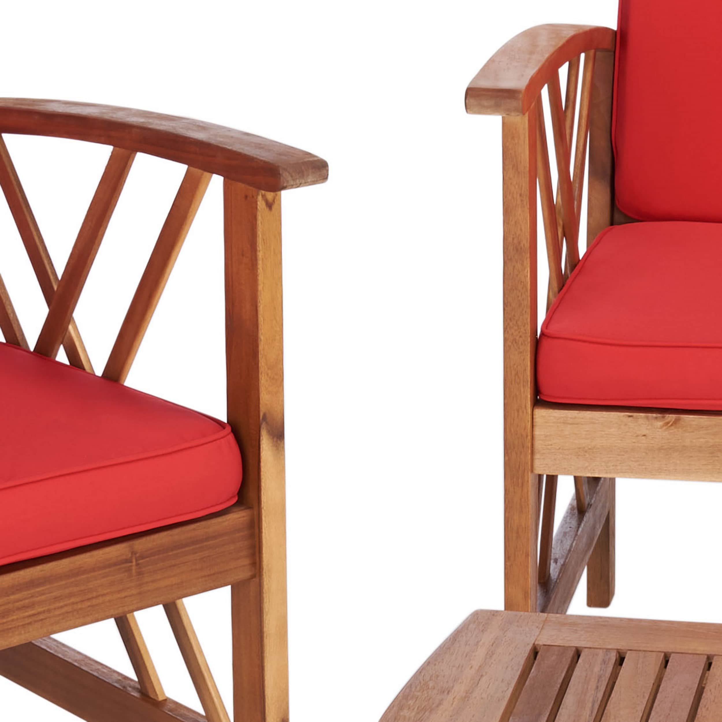 Fontana Natural Acacia Wood 4-Piece Outdoor Set with Red Cushions