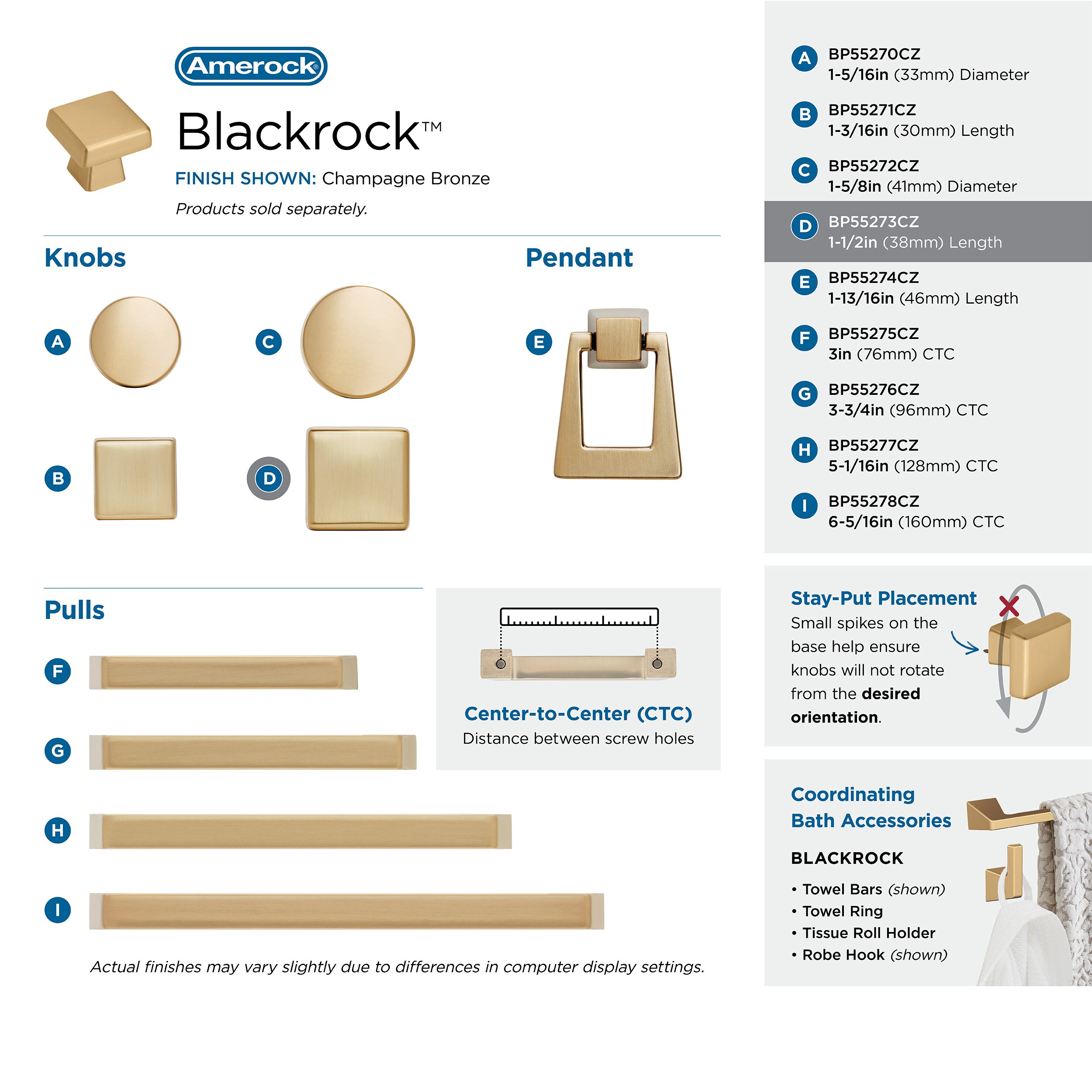 Champagne Bronze Square Modern Cabinet Knob with Mounting Hardware