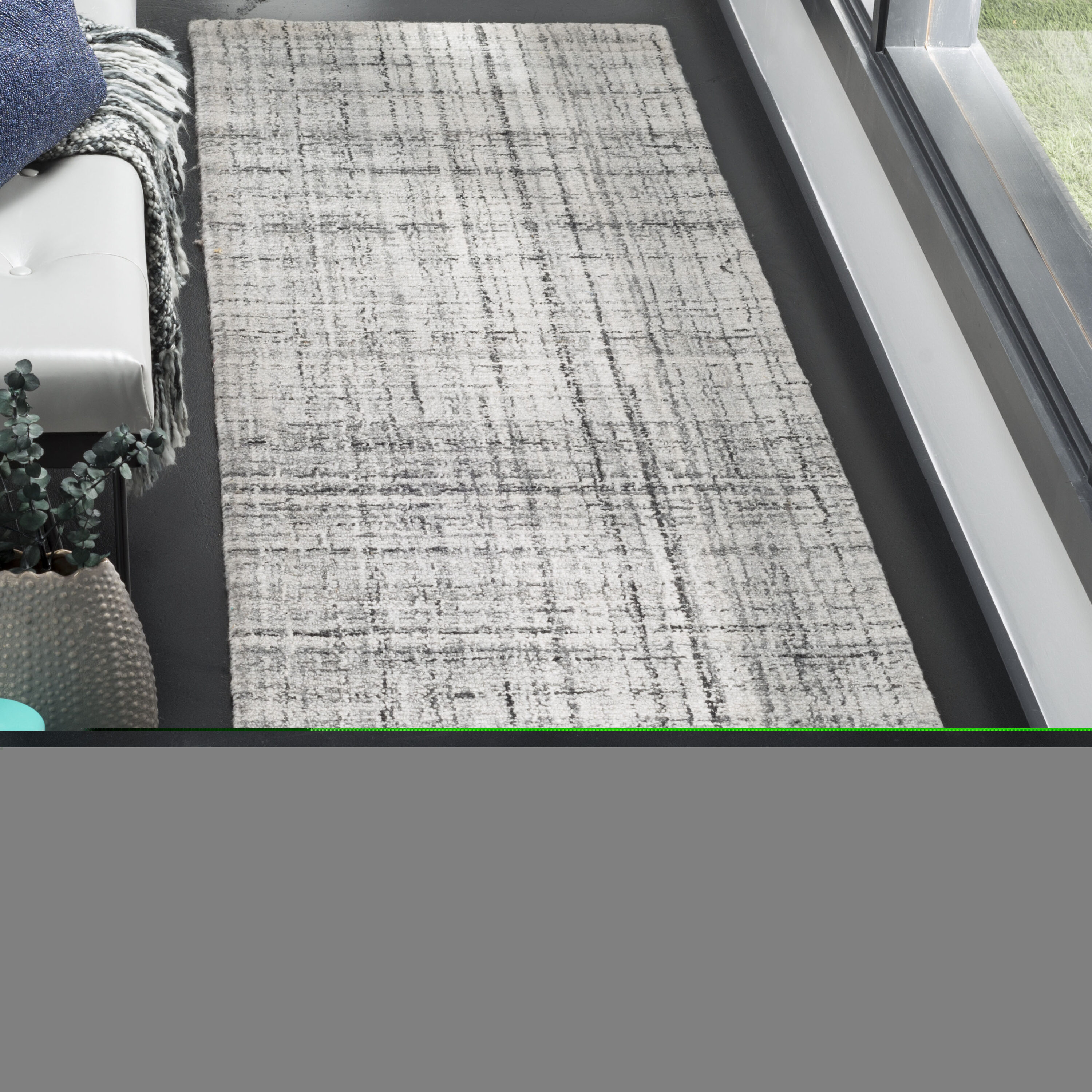  Abstract 141 Gray/Black Contemporary 2ft x 10ft Runner Rug