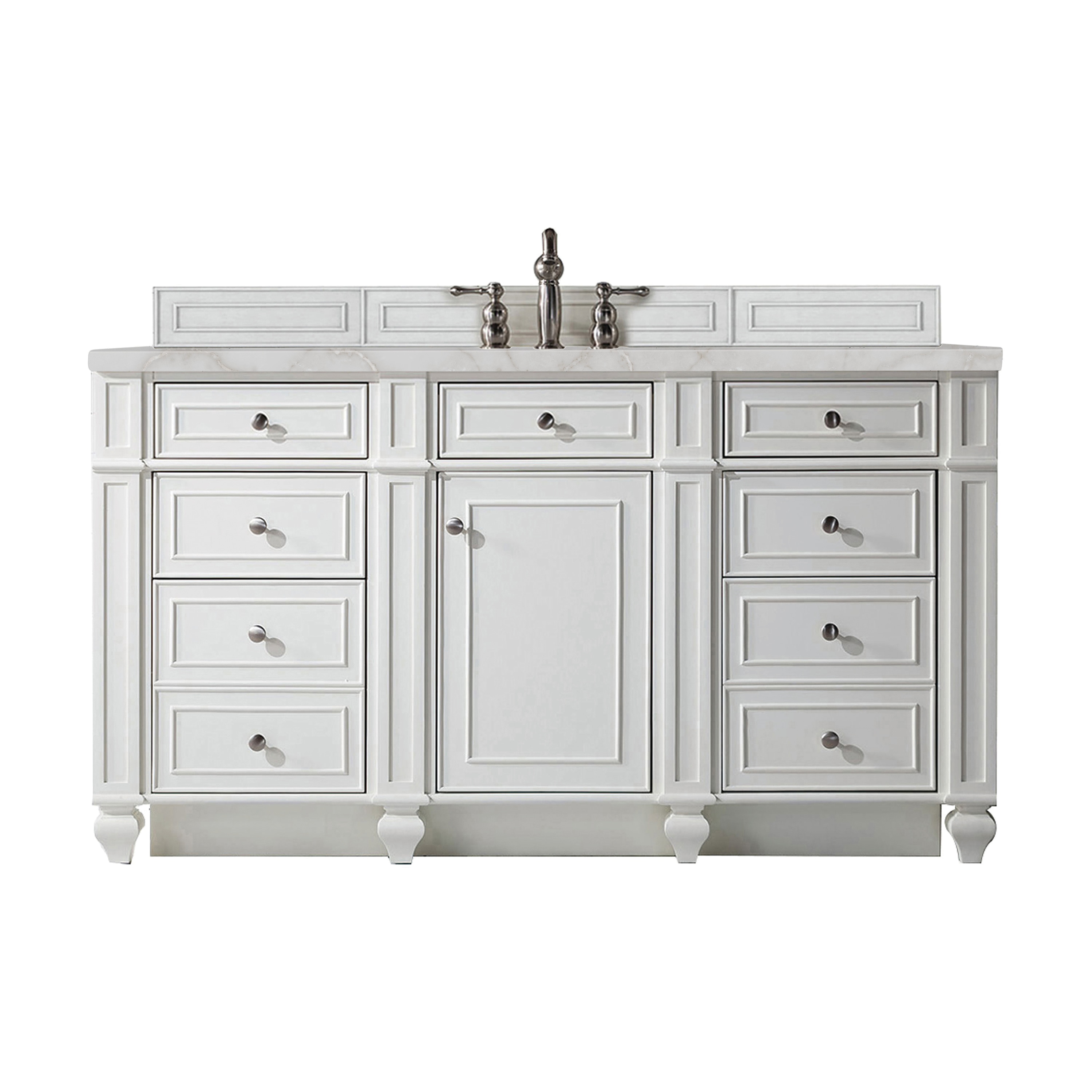 James Martin Vanities 157-V60S-BW-3VSL Bristol 60-in Bright White Undermount Single Sink Bathroom Vanity with Victorian Silver Quartz Top