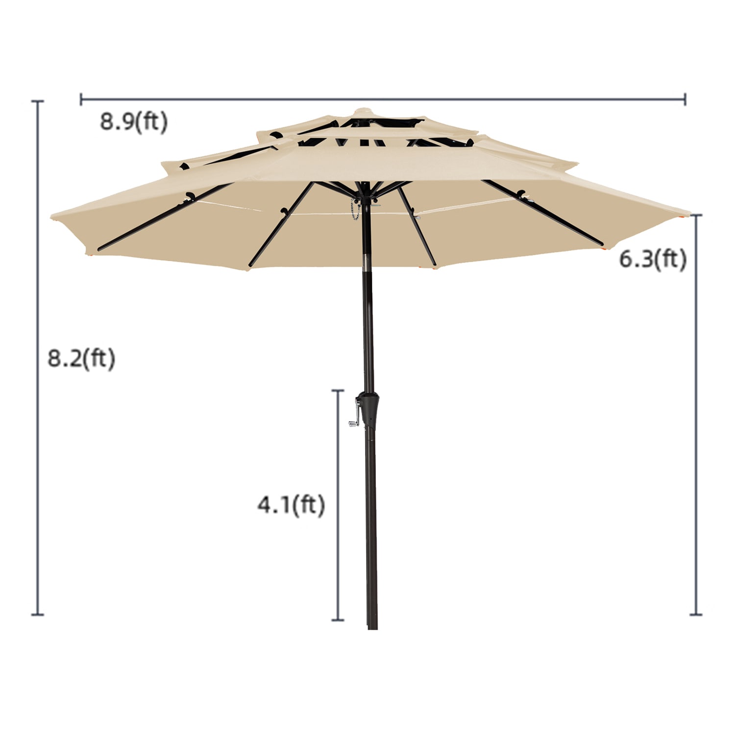 JEAREY 9-ft Steel Beige Push-button Tilt Market Patio Umbrella 3CZZS-9 ...