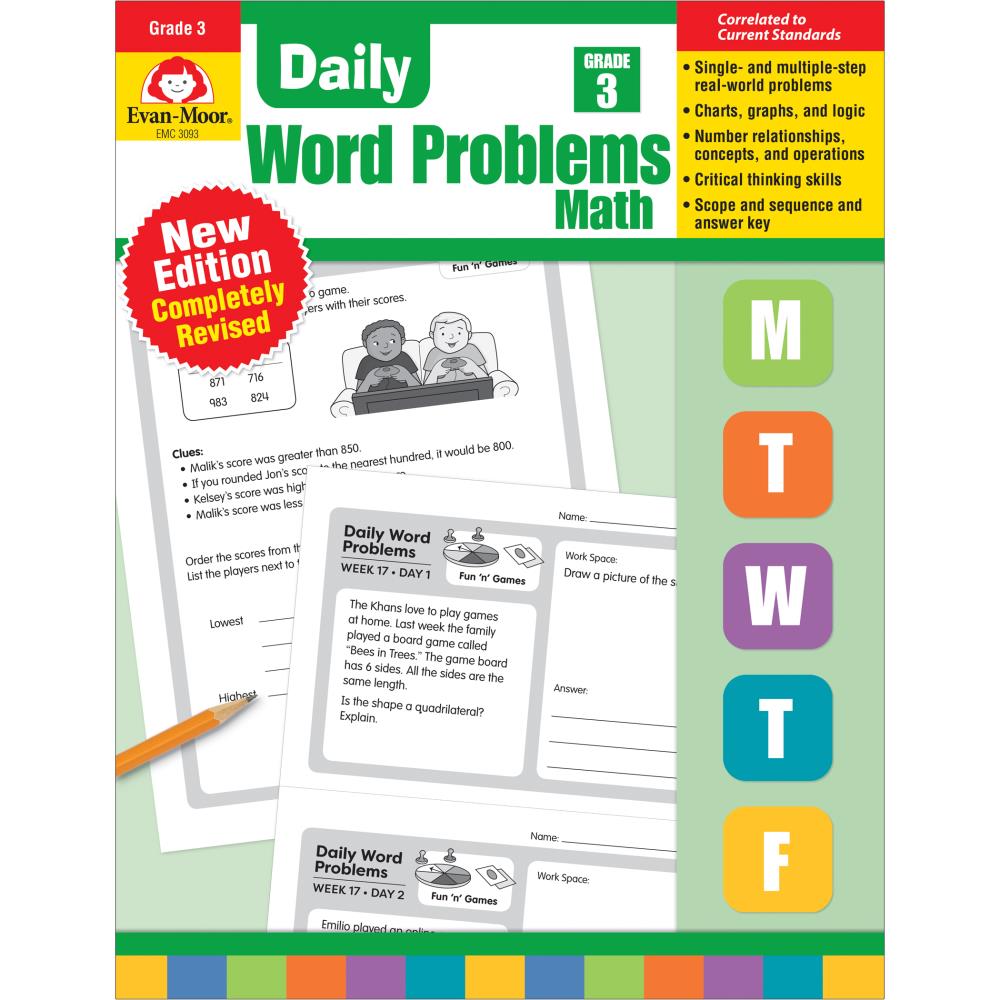 Evan-Moor EMC3093 Daily Word Problems Math, Grade 3 Activity Book