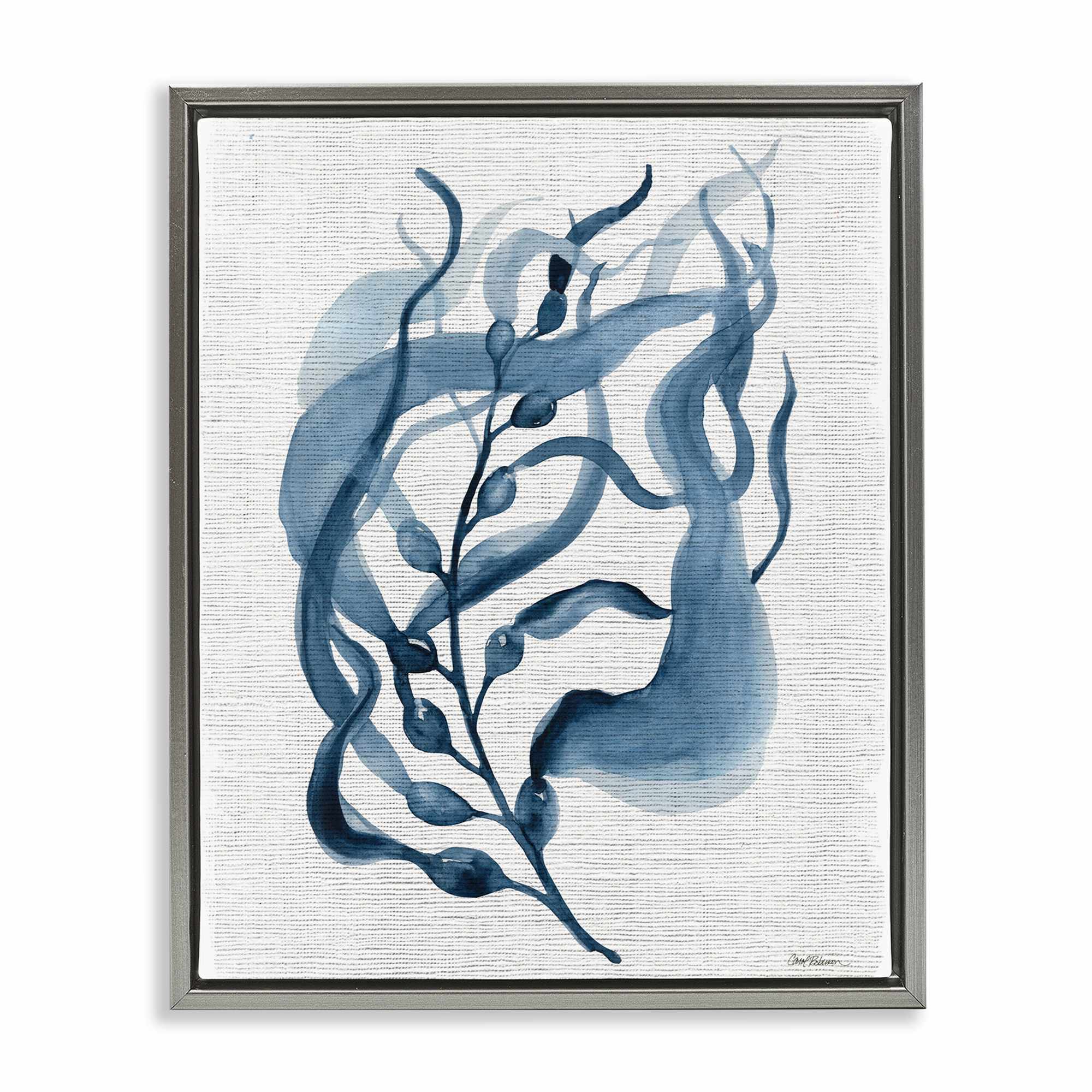 Stupell Industries BS-175-FFL-24X30 Fluid Blue Herb Leaf Gray Framed Floater Canvas Wall Art By Carol Robinson 25 x 31
