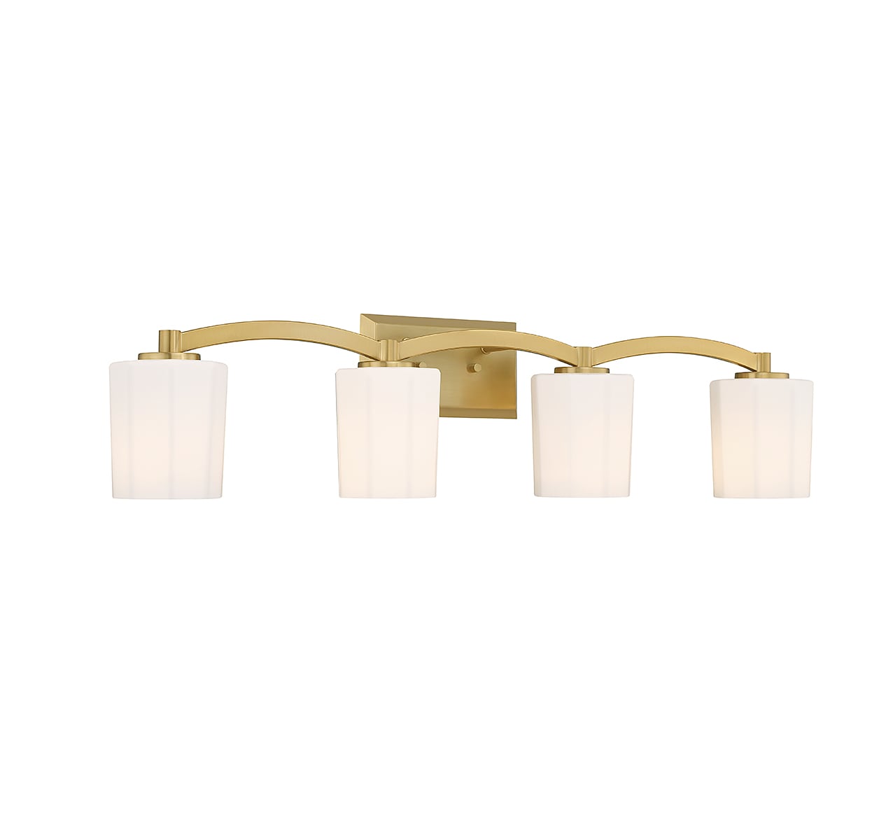 Whitney Warm Brass 4-Light Vanity with Fluted Glass Shades