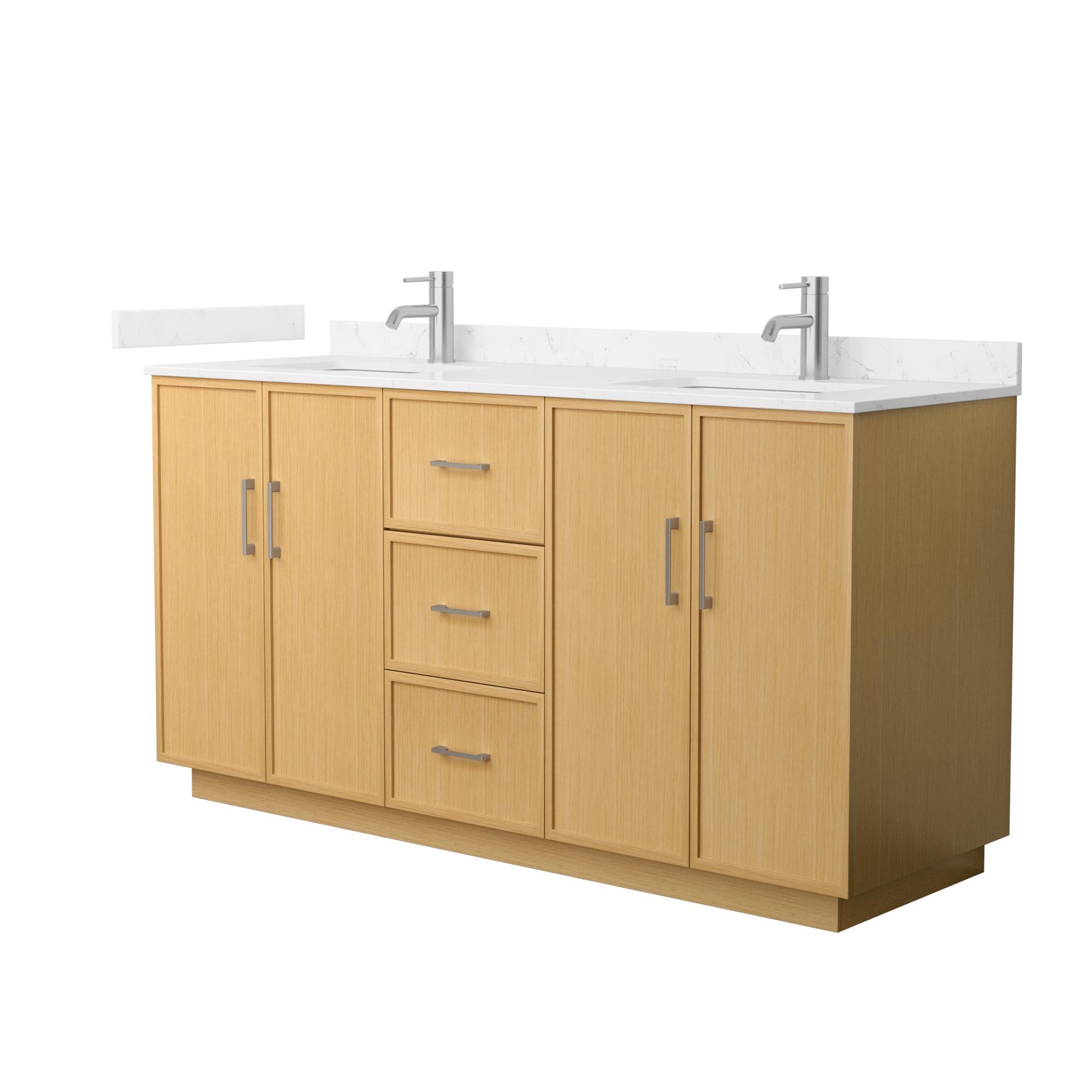 Wyndham Collection WCH747466DIOCCUNSMXX Elan TK 66-in Light Oak with Brushed Nickel Trim Undermount Double Sink Bathroom Vanity with Carrara Cultured Marble Cultured Marble Top