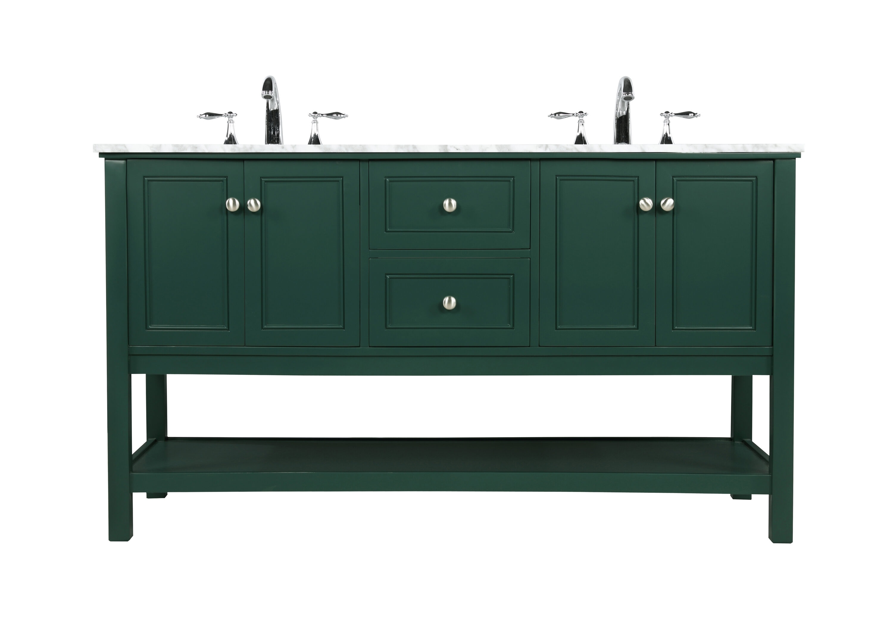 Elegant Decor HF81180DGN Home Furnishing 60-in Green Undermount Double sink Bathroom Vanity with Carrara White Marble Top