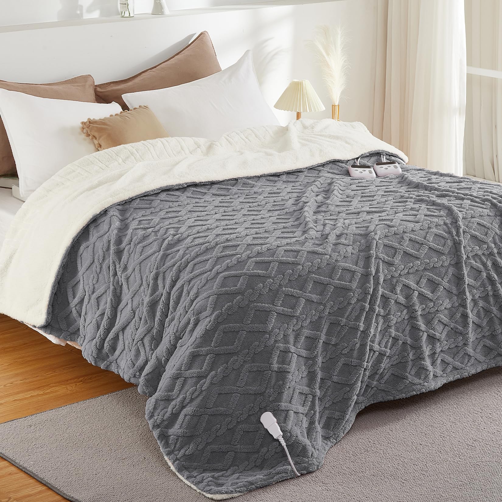 Garvee - Thick Tufted Sherpa Heated Blanket with 10 Heating Levels and 10 Time Settings ETL Certi...