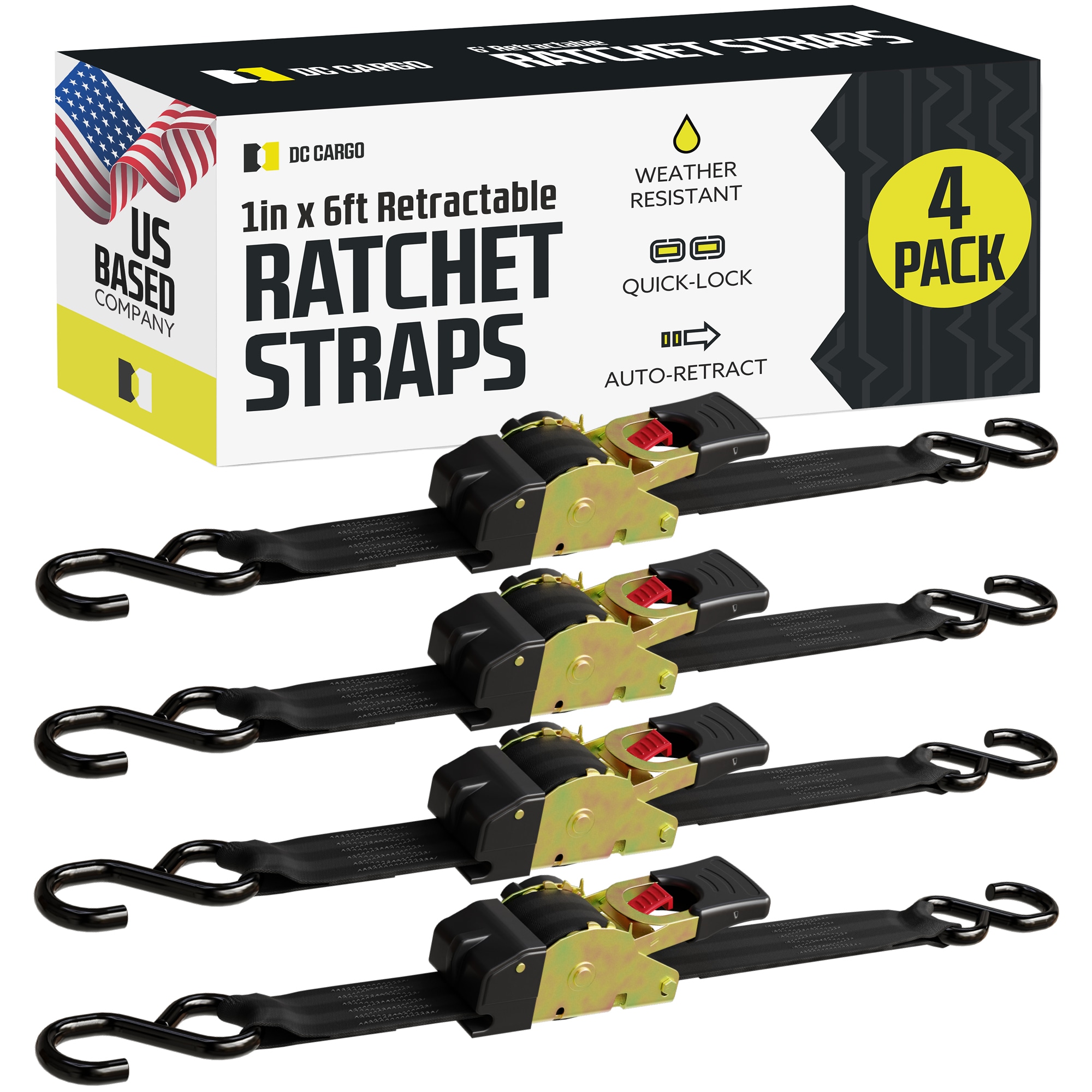 DC Cargo 16RRSSH-4 1-in x 6-ft Retractable Tie Down with S-hook 1500-lb Break Strength
