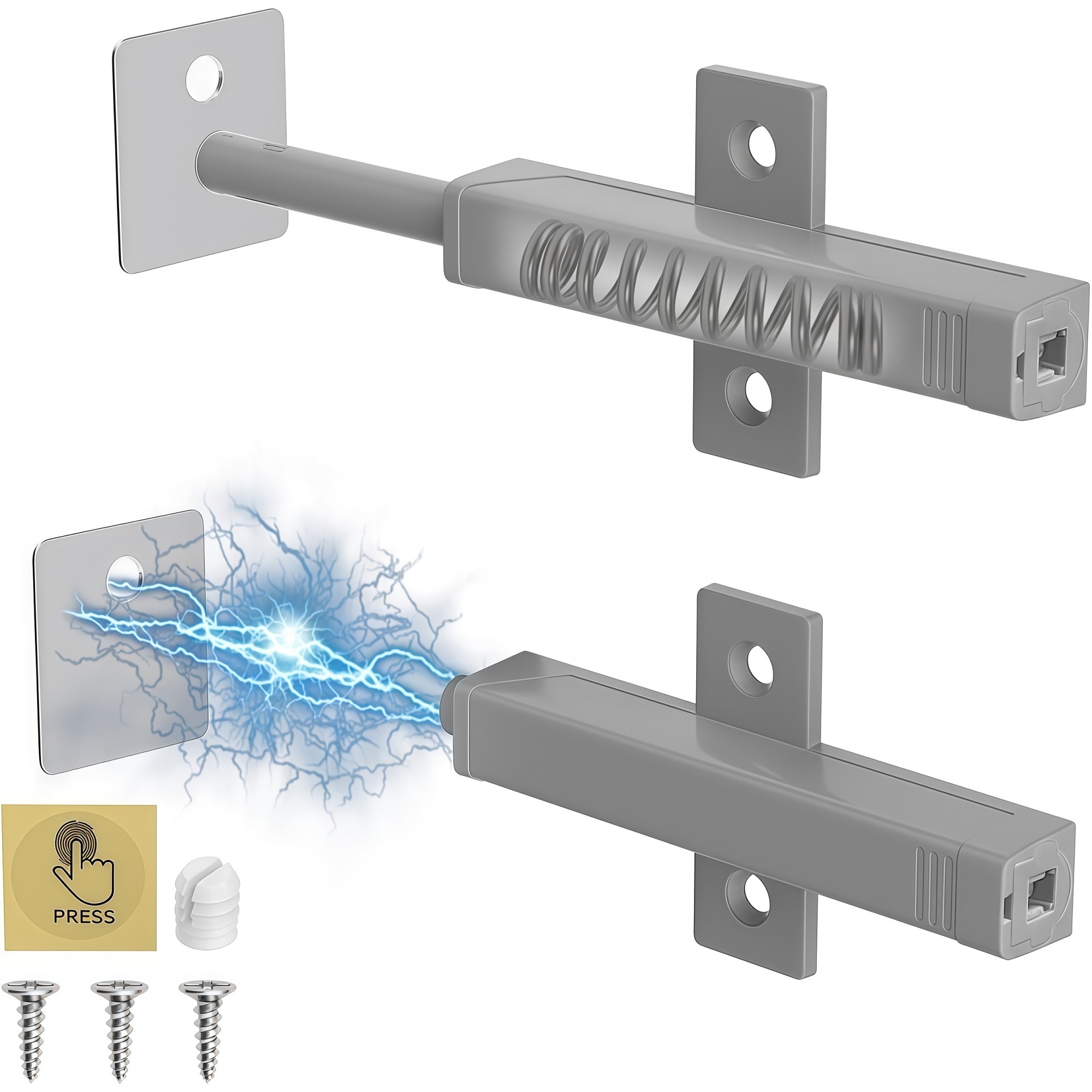 Numhew 7mm Adjustment 2-Pack Gray Push to Open Magnetic Latch Heavy Duty Spring Drawer Opener ABS Hidden Door Catch