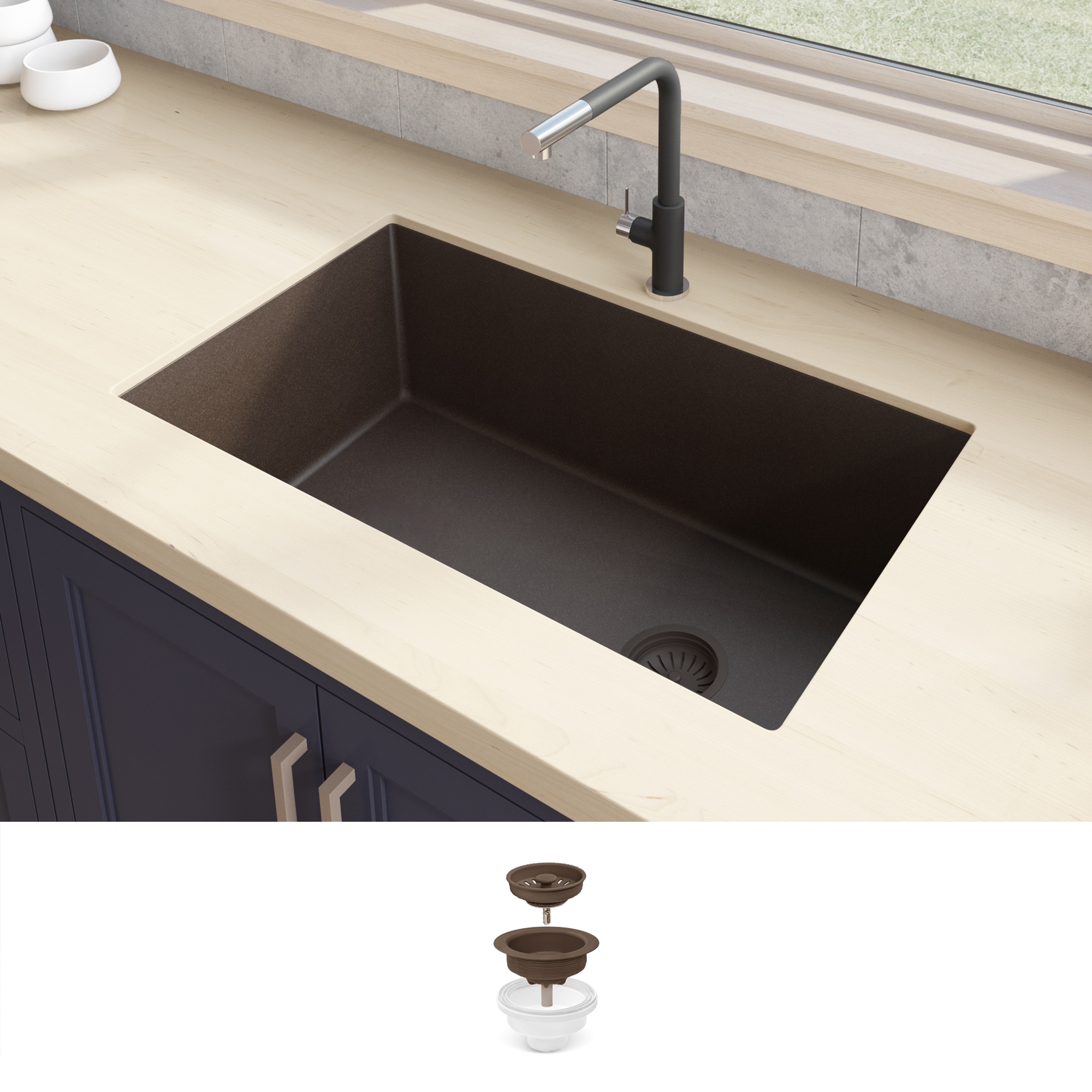 Ruvati RVG2033ES epiGranite Undermount 32-in x 19-in Granite Single bowl Kitchen Sink