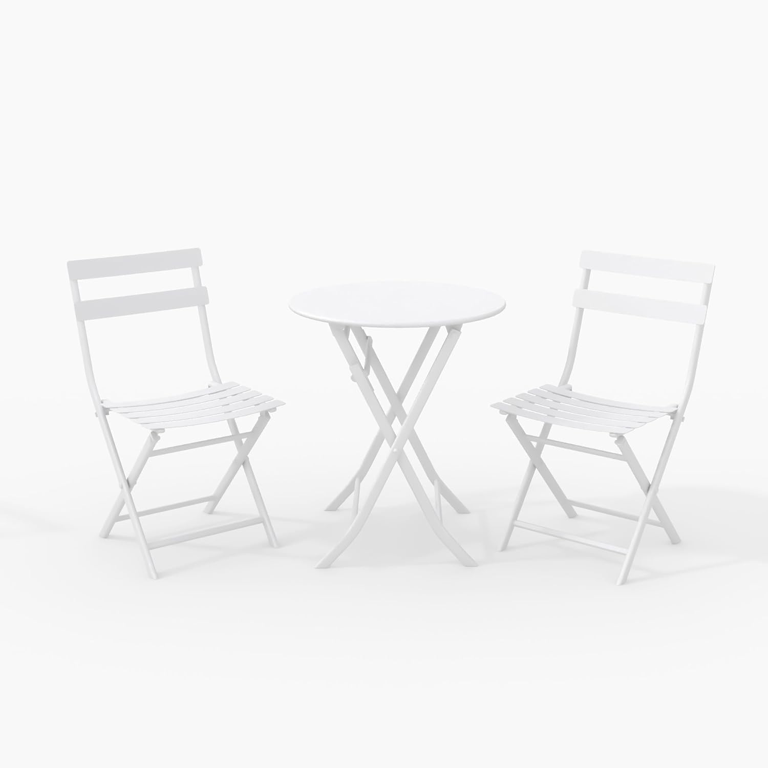 Qeetex DHZ-PPG-3339MYGW 3-Piece Foldable Bistro Set with Table 2 Chairs Waterproof Patio Furniture for Balcony Porch Apartment Garden White