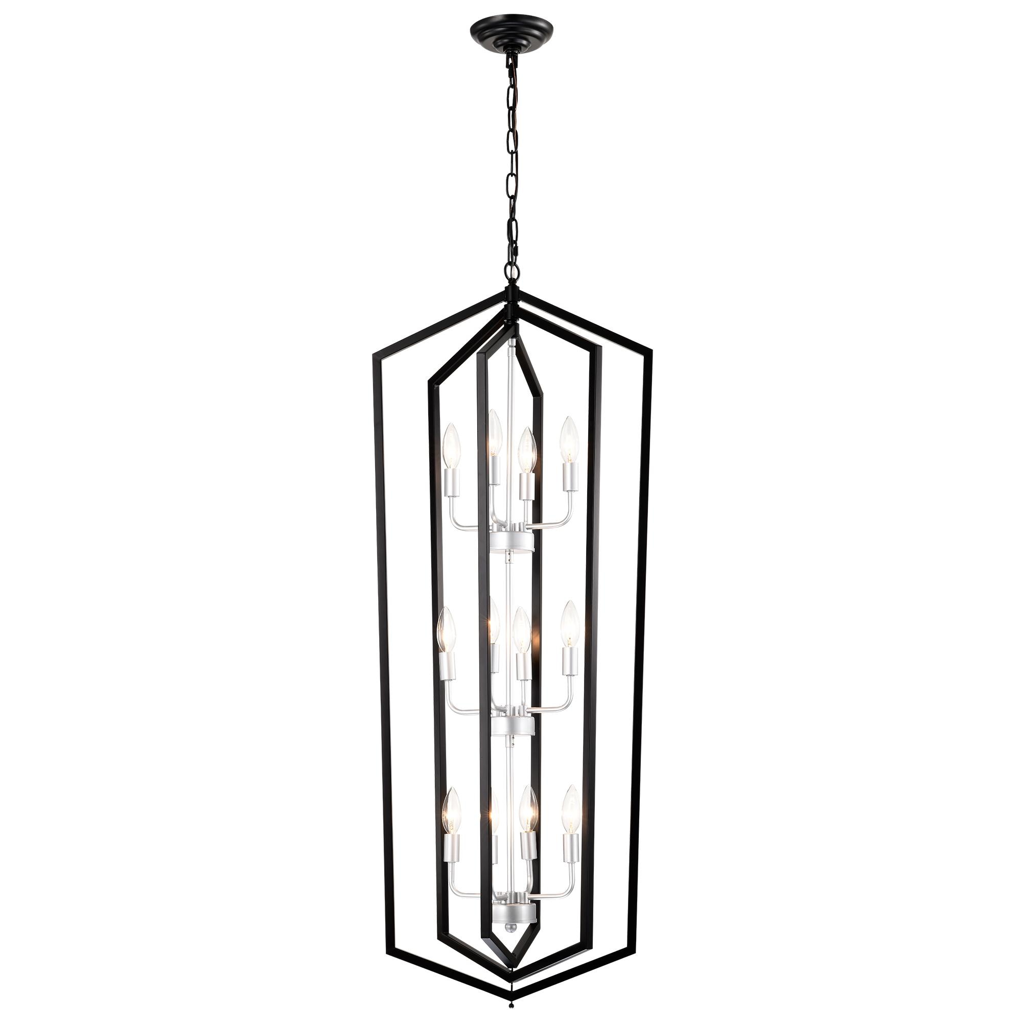 Bayfeve BFHM-149-LT Adjustable Height Vintage Rustic Cage Light 12 -Light Matte Black Vintage Cage For Use in Bedrooms, Dining Rooms, Foyers, Kitchens, Living Rooms Chandelier