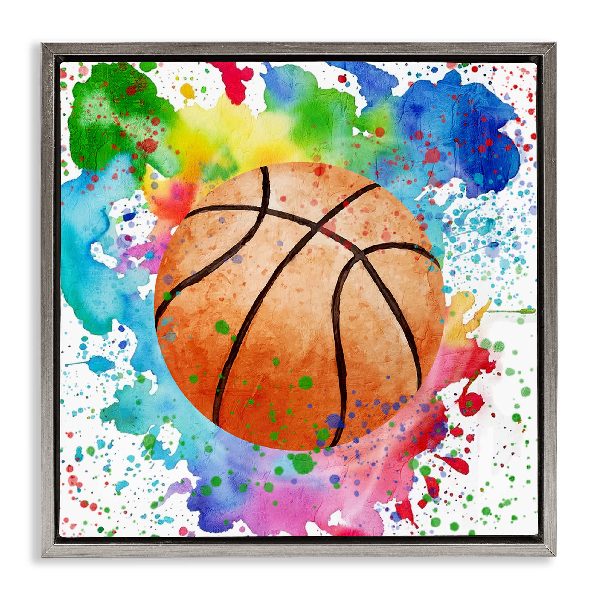 Stupell Industries BS-052-FFL-24X24 Basketball with Bright Splash Floating Frame design by Kim Allen