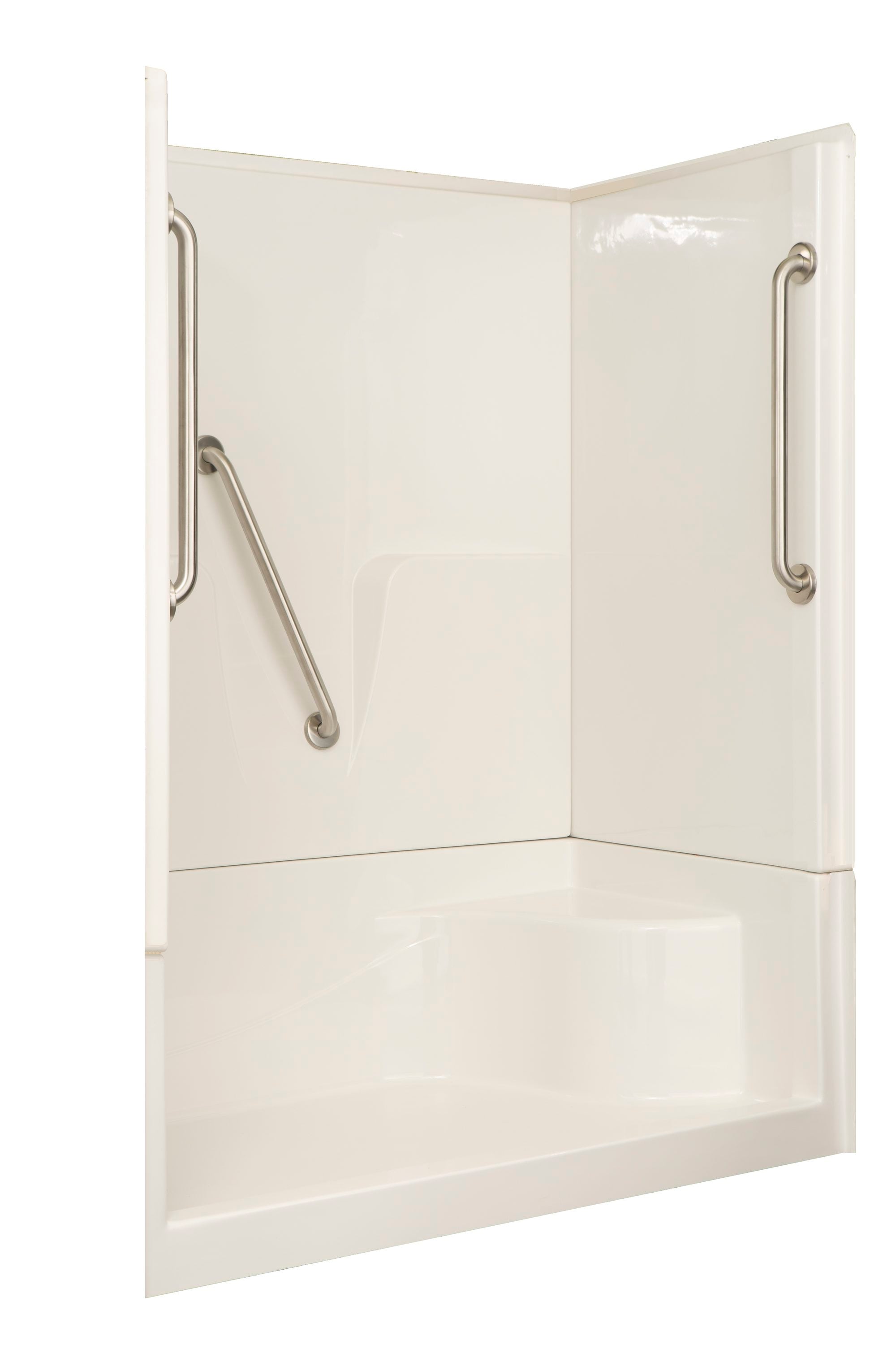 Laurel Mountain Loudon Low Threshold White 3-Piece 60-in x 32-in x 77-in Base/Wall Alcove Shower Kit with Integrated Seat (Right Drain) Drain Included