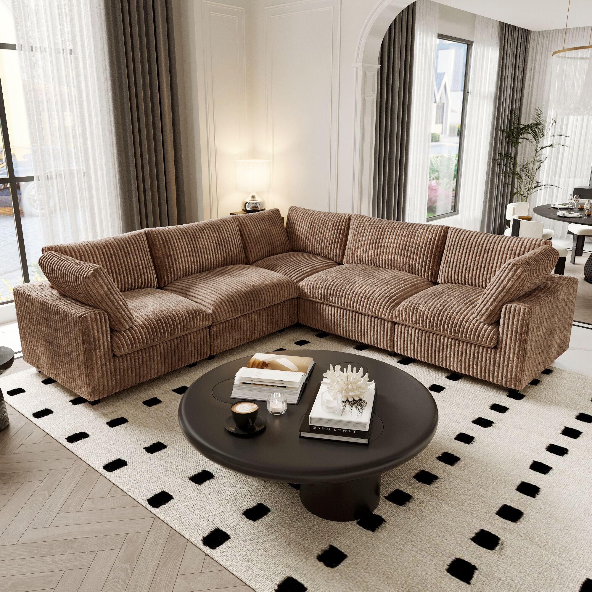 BuotiqHom DH-SF5-141TA 118-in Modern Brown (5 Seats) Velvet 5 -seater Sectional