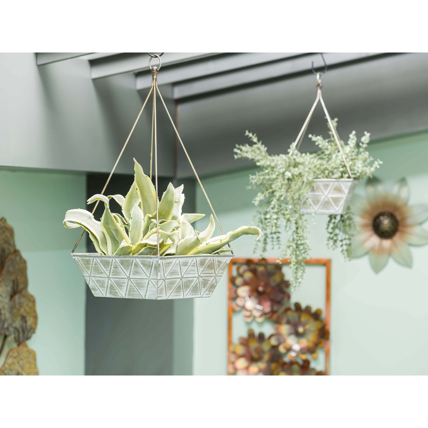 Evergreen Geometric Brushed Iron Planters, Set of 2
