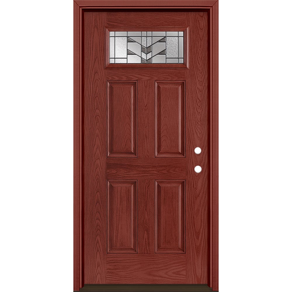 Masonite 3420293 Frontier 36-in x 80-in x 4-9/16-in Fiberglass 1/4 lite Left-hand inswing Wineberry Stained Prehung Front Door with Brickmould Insulating core