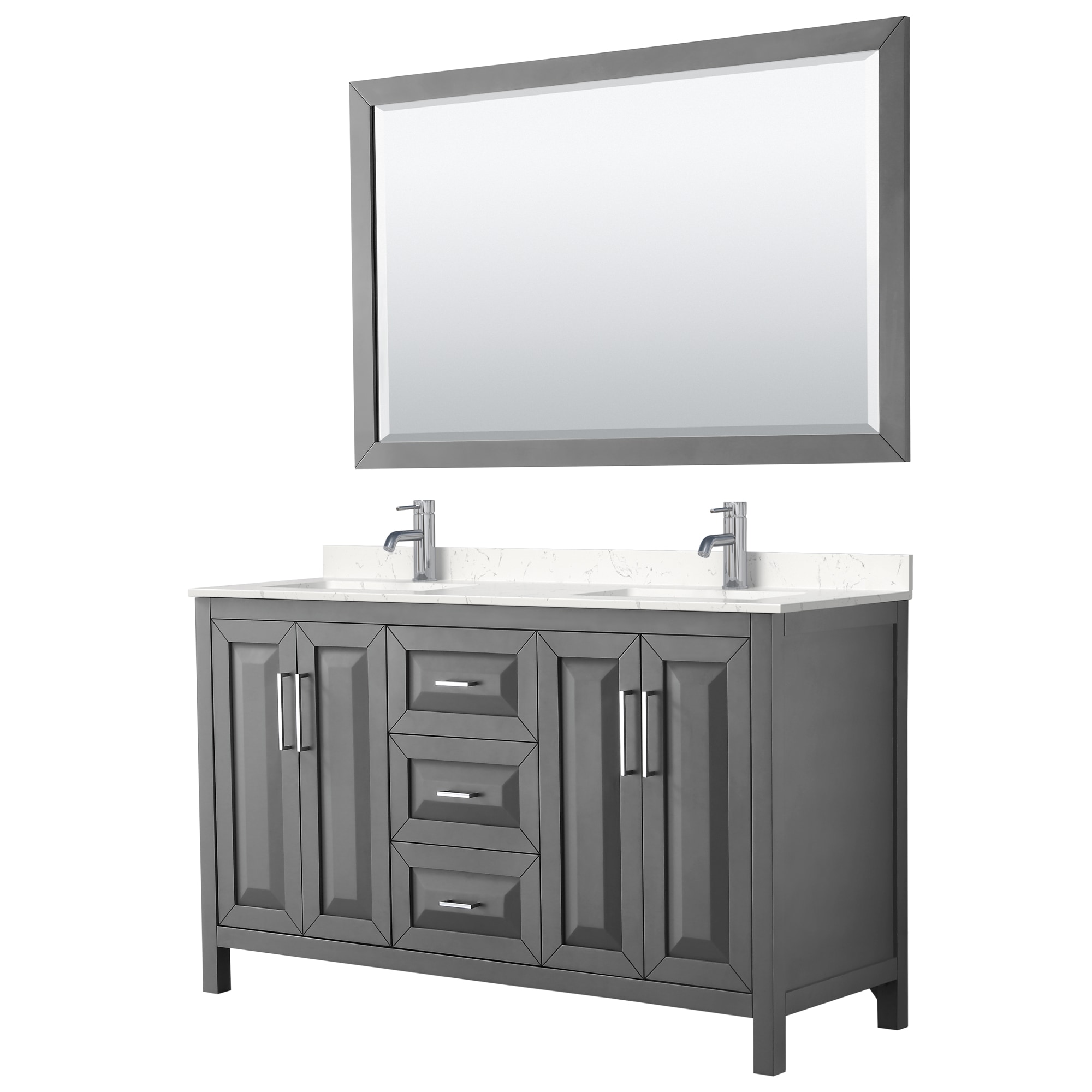 Wyndham Collection WCV252560DKGC2UNSM58 Daria 60-in Dark Gray with Polished Chrome Trim Undermount Double Sink Bathroom Vanity with Carrara Cultured Marble Cultured Marble Top (Mirror Included)