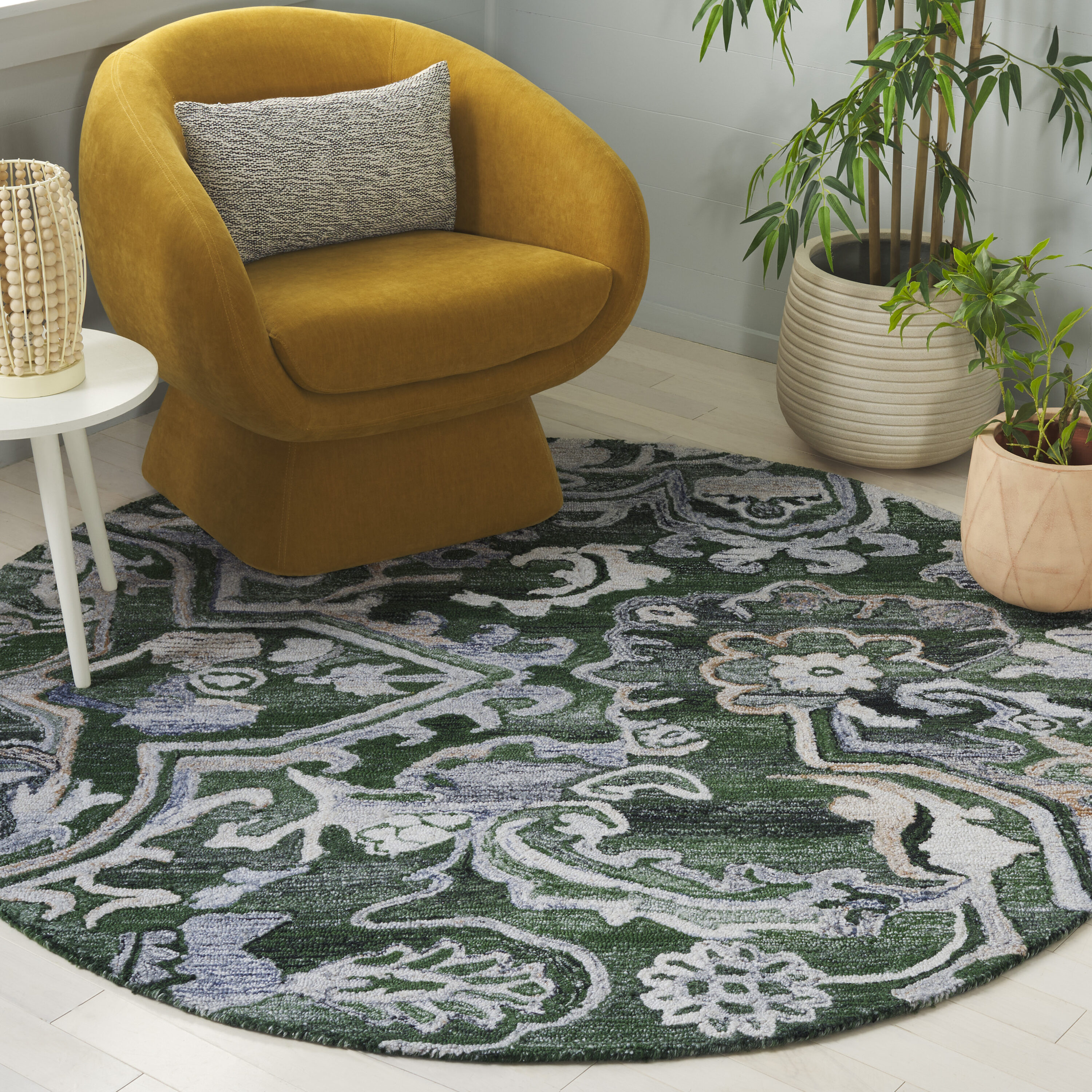  Marquee 116 Green/Beige Traditional 6ft x 6ft Round Rug