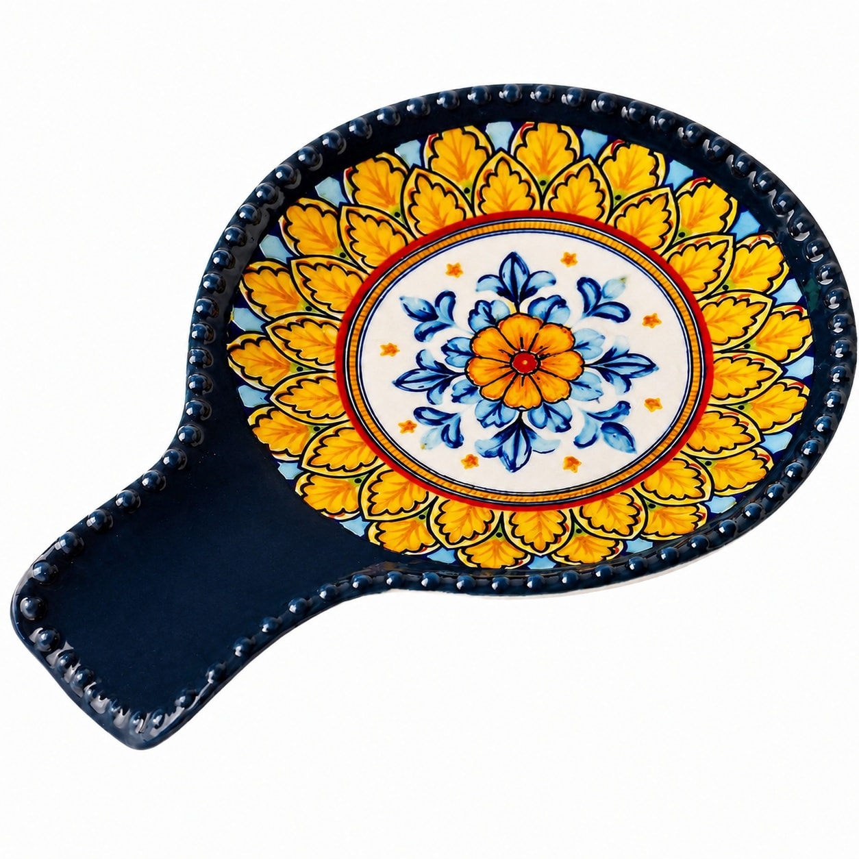 Aoibox  Blue Bohemian Ceramic Spoon Rest for Stove Top and Kitchen Counter Large 7 7 x 5 5 Inch Utensil Rest