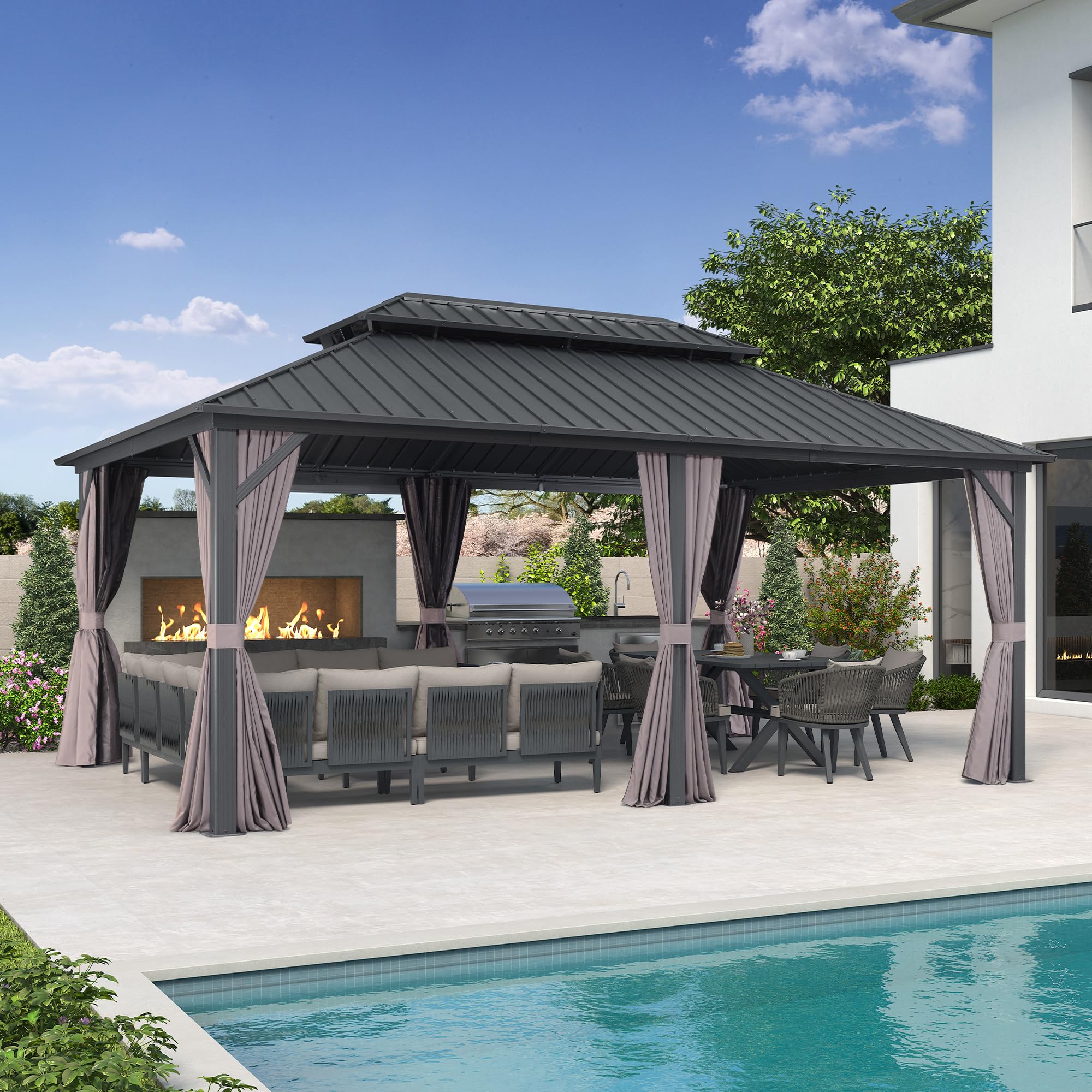 PURPLE LEAF LS04JJG1218 18-ft x 12-ft Gazebo Gray Gazebo with Hardtop Roof (Screen Included)