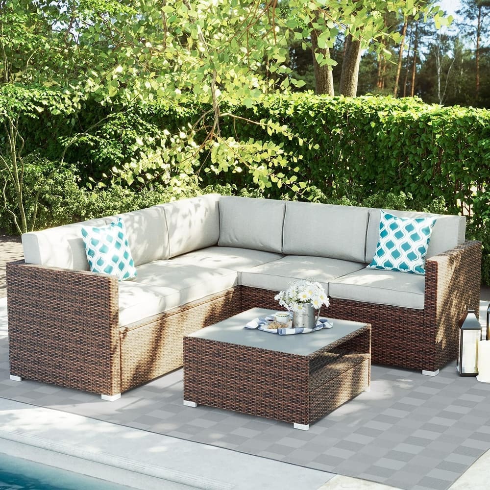Grearden HZ026-GY 4 -Piece Wicker 2 Patio Sofa Conversation Set with Gray Cushions