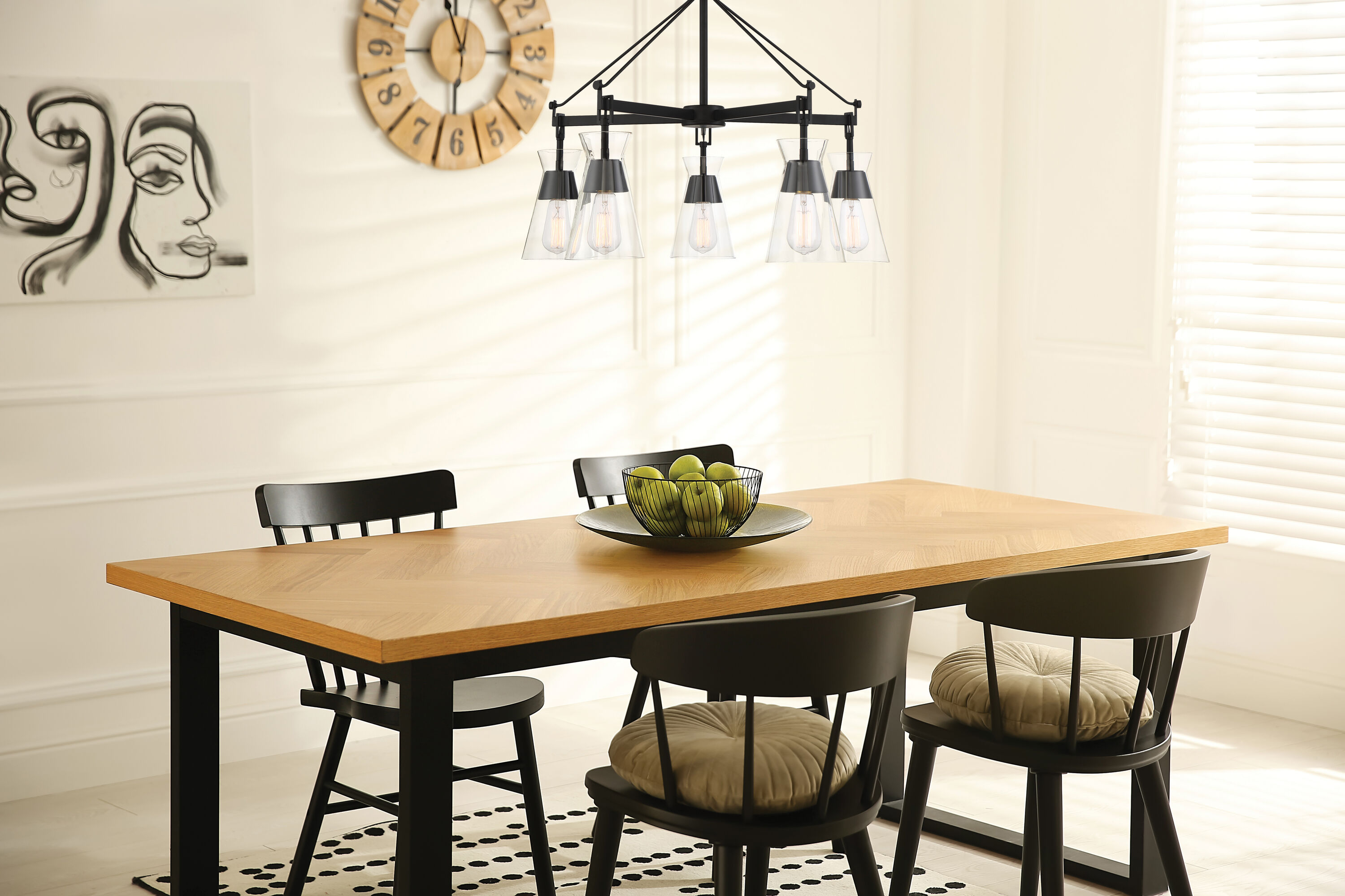 Lakewood Matte Black Mid-Century Modern 5-Light Chandelier