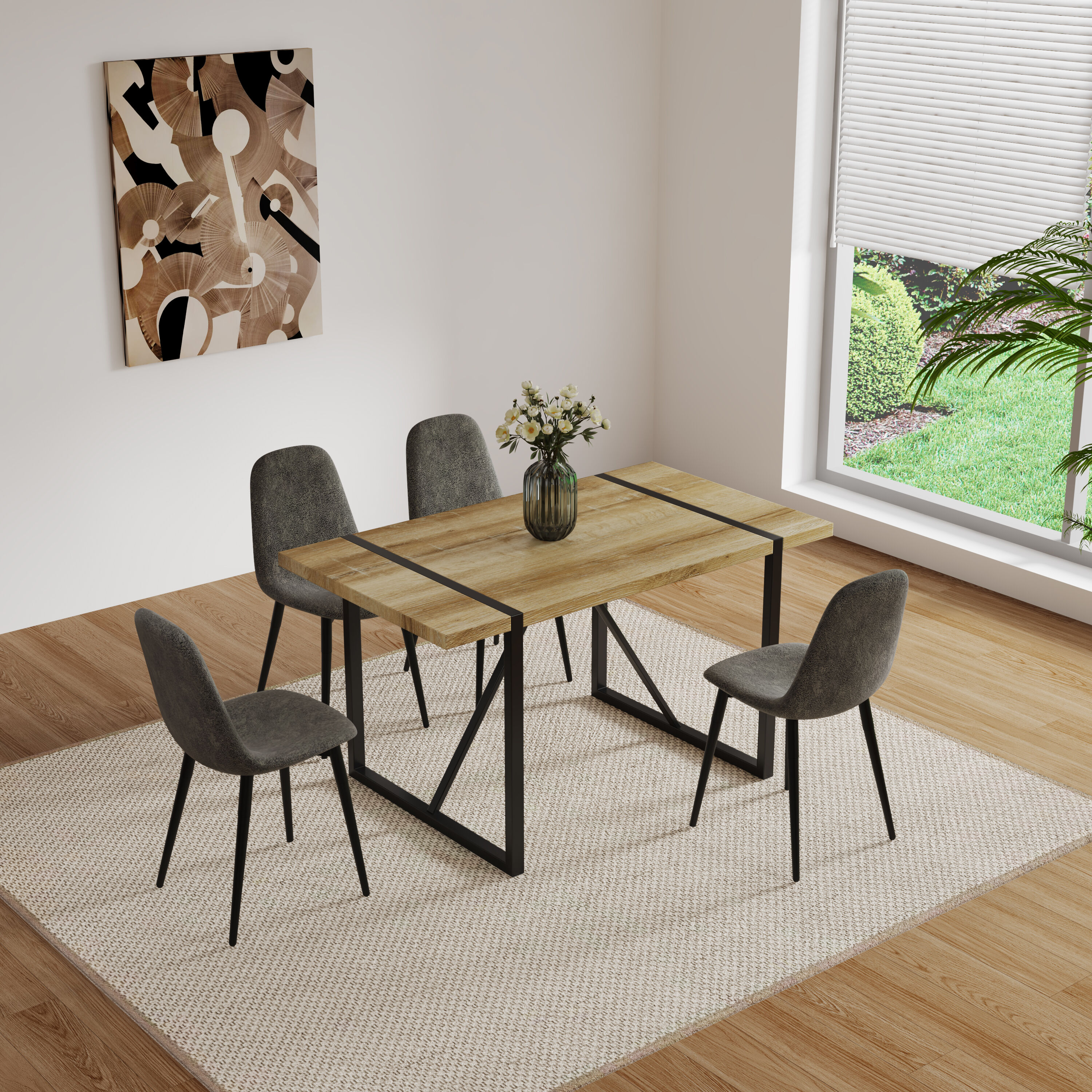 Siavonce XHW2189S00003 Natural+Grey Contemporary/Modern Dining Room Set with Rectangular Table ( Seats 4 )