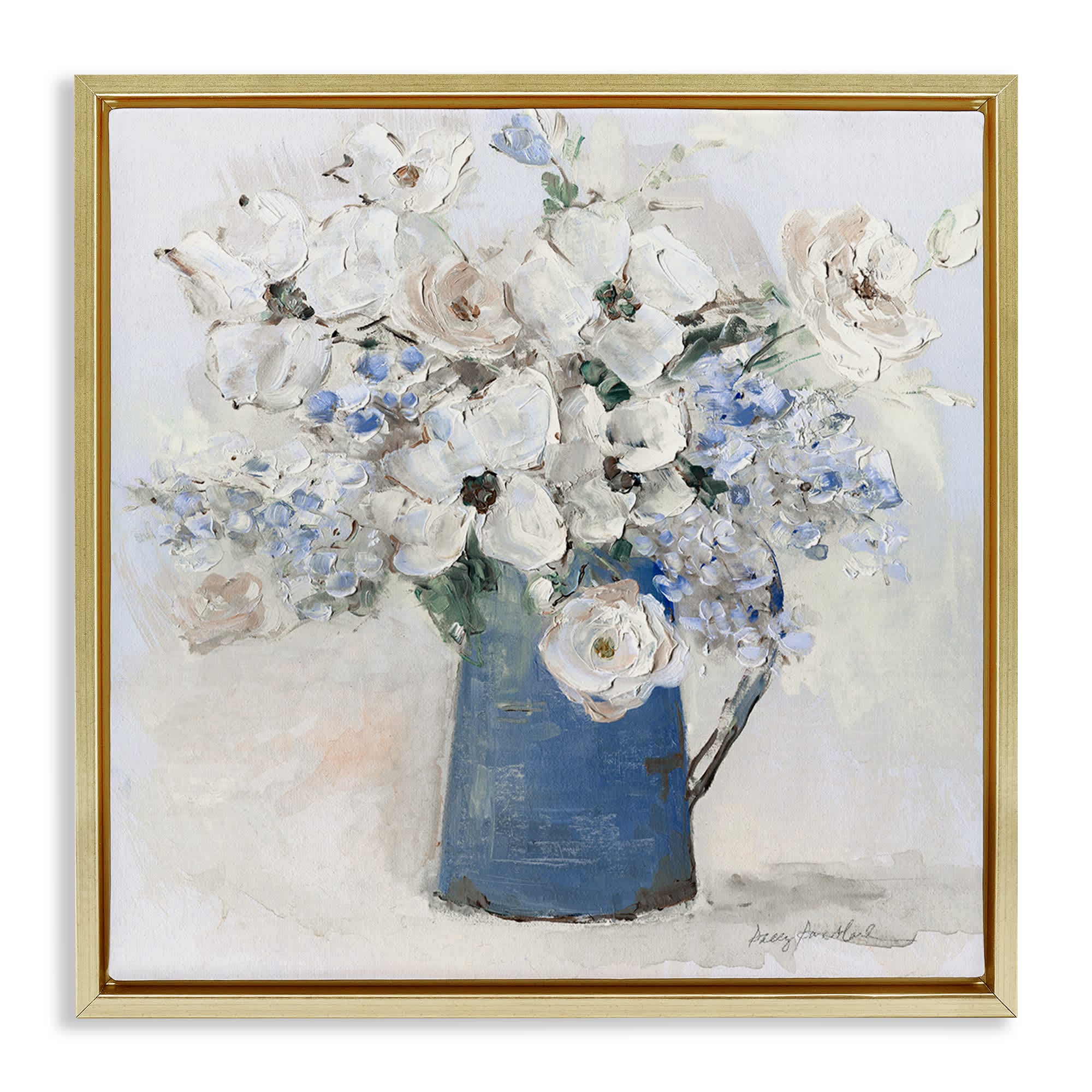 Stupell Industries BS-251-FFG-17X17 Bouquet in Blue Country Vase Gold Framed Floater Canvas Wall Art By Sally Swatland 18 x 18