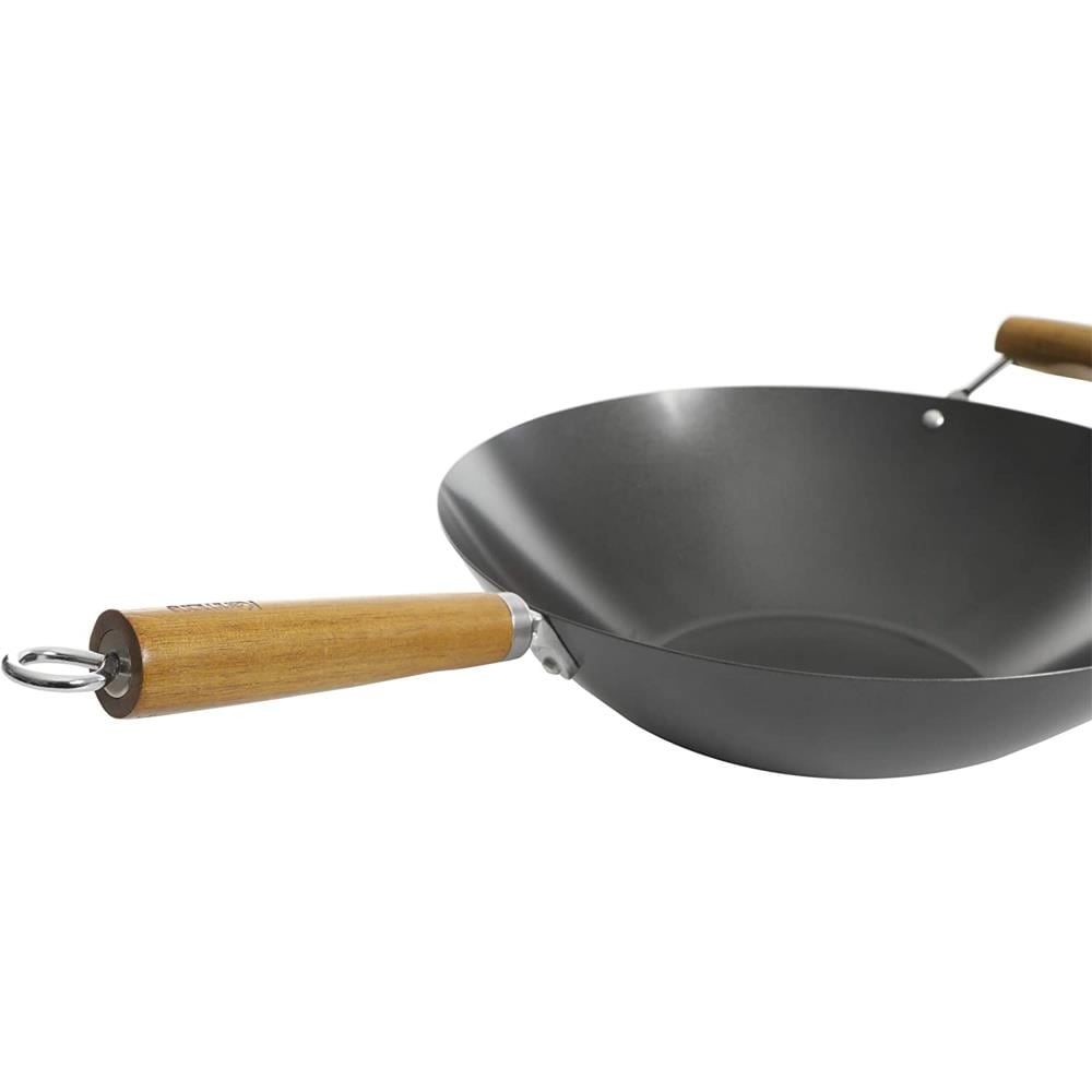 Kenmore Hammond 14 Inch Flat Bottom Carbon Steel Wok In Black With Wooden  Handles : Target