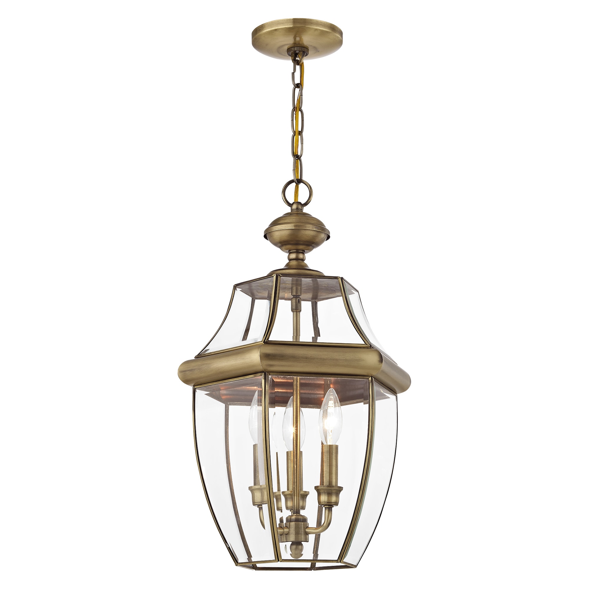 Monterey Antique Brass 3-Light Outdoor Pendant with Clear Beveled Glass